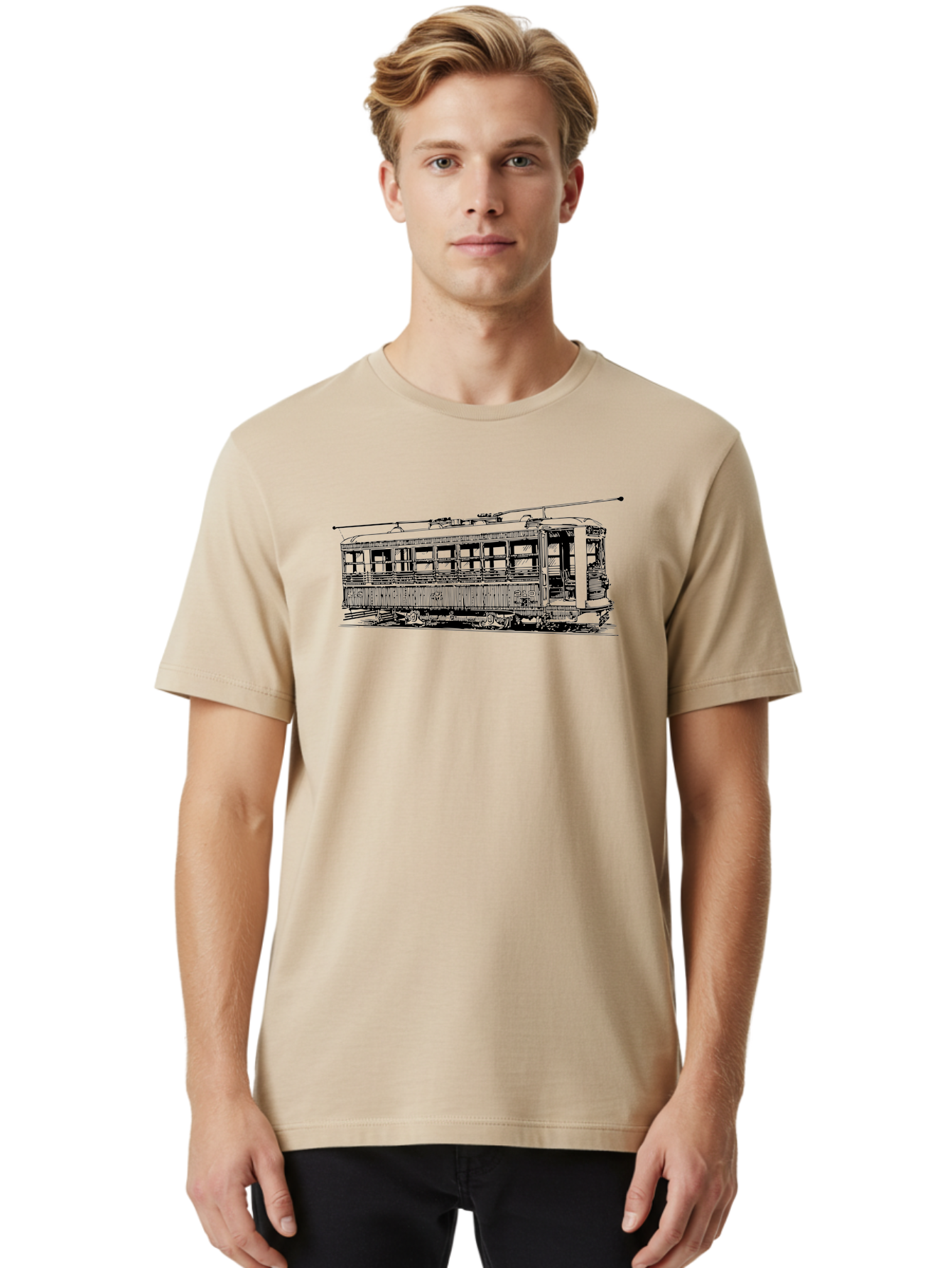Trolley Men'S Graphic Tee, 100% Cotton, Comfortable Casual Summer Wear, Machine Washable, Vintage Trolley, Classic Transportation, Retro Streetcar, Urban Transit, Nostalgic Vehicle, Public Transportation, Historic Tram Aad817 4