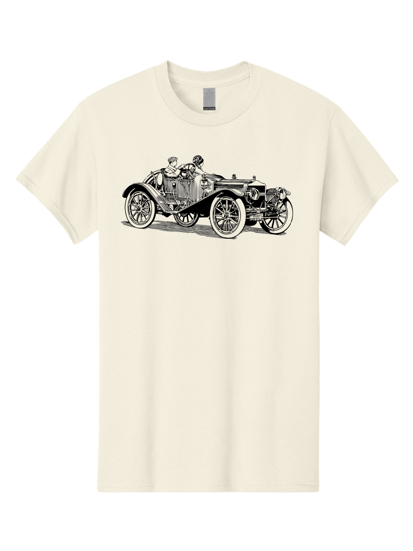 Vintage-Car-4 Men'S Graphic Tee, 100% Cotton, Comfortable Casual Summer Wear, Machine Washable, Vintage Car, Antique Automobile, Classic Vehicle, Retro Transportation, Old-Fashioned Car, Two People Riding Aad824 7