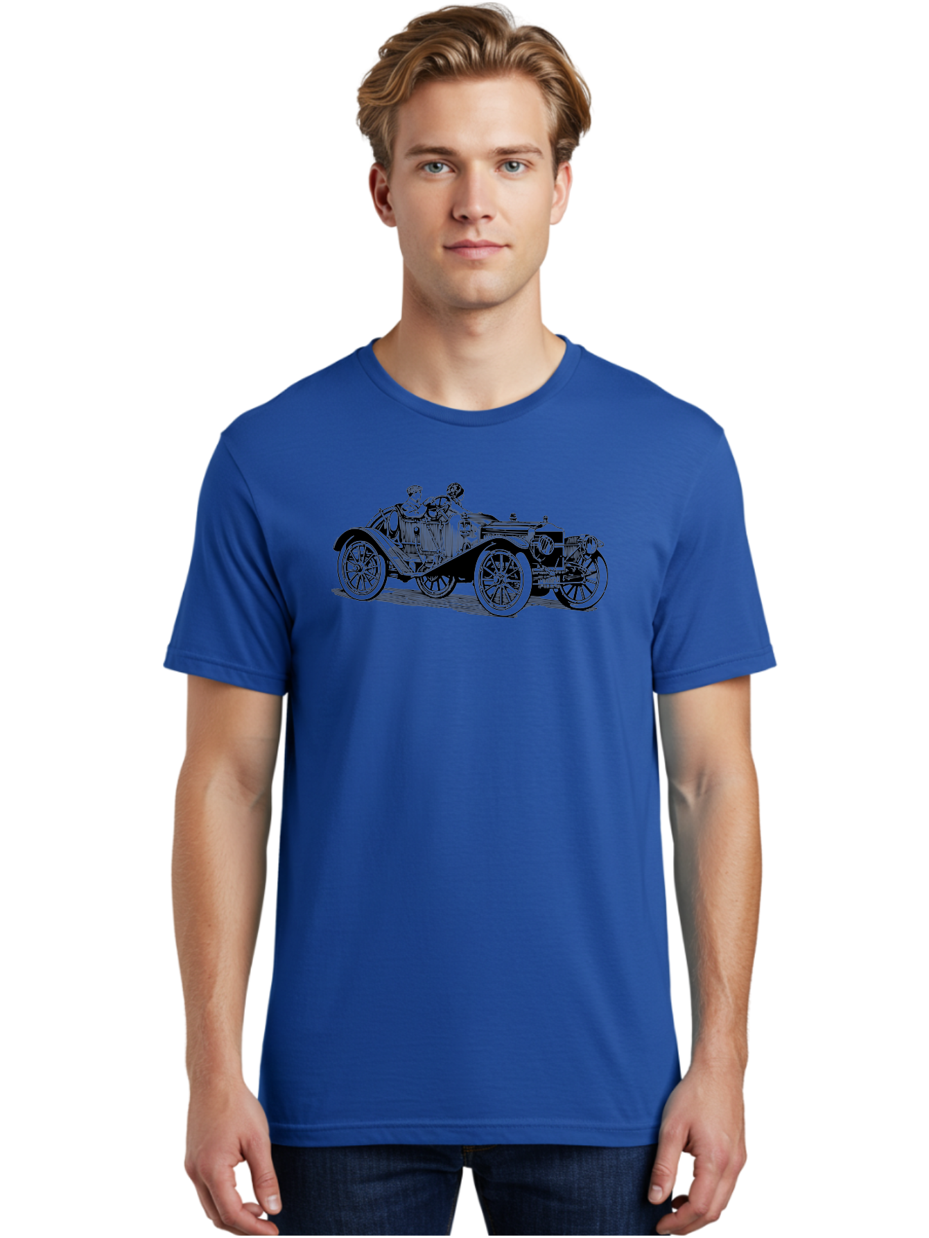 Vintage-Car-4 Men'S Graphic Tee, 100% Cotton, Comfortable Casual Summer Wear, Machine Washable, Vintage Car, Antique Automobile, Classic Vehicle, Retro Transportation, Old-Fashioned Car, Two People Riding Aad824 6