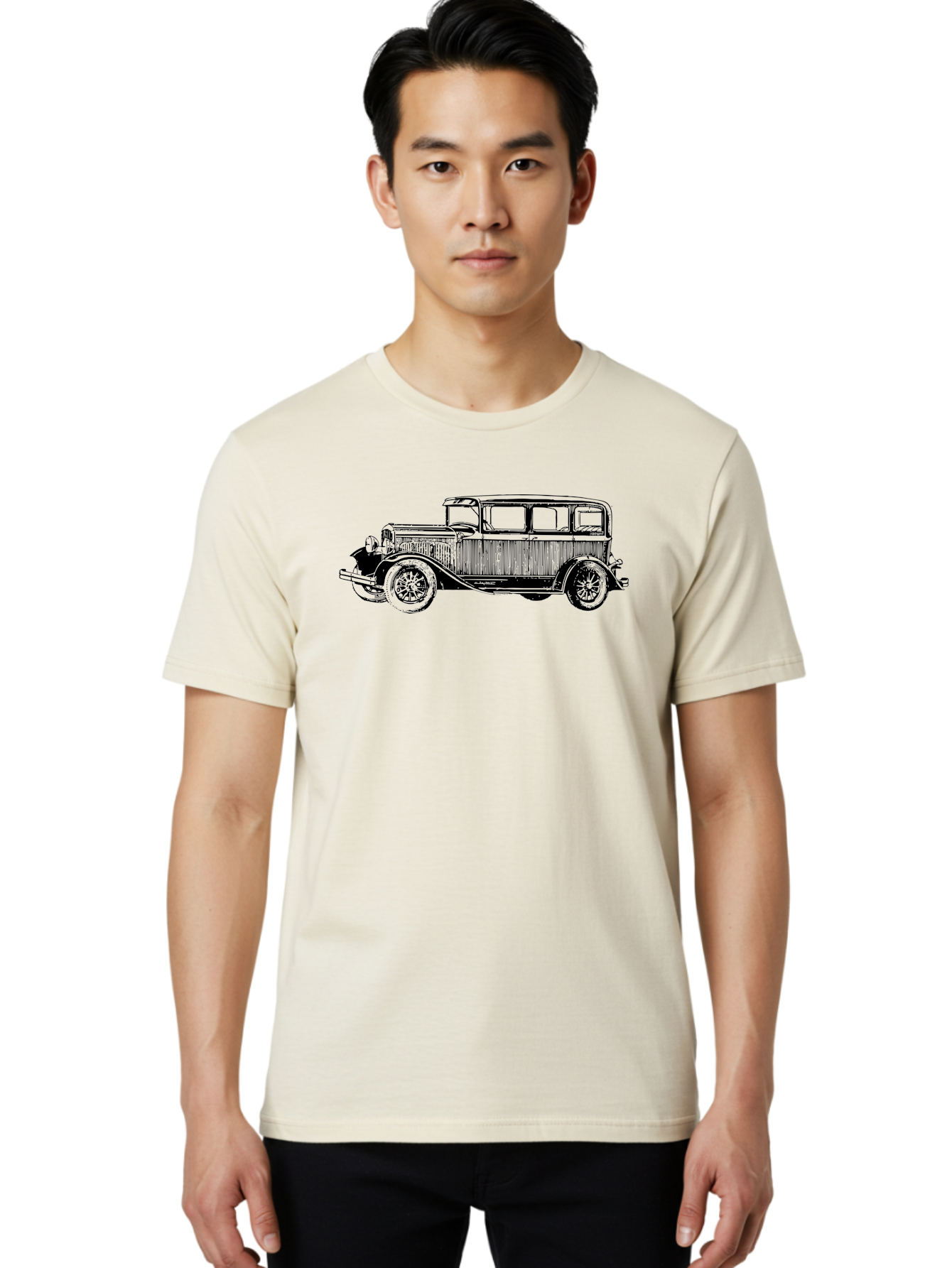 Vintage-Car-5 Men'S Graphic Tee, 100% Cotton, Comfortable Casual Summer Wear, Machine Washable, Classic Car, Vintage Automobile, Antique Vehicle, Retro Transportation, Old-Fashioned, Wooden Paneling, Spoked Wheels, Nostalgic Aad825 4