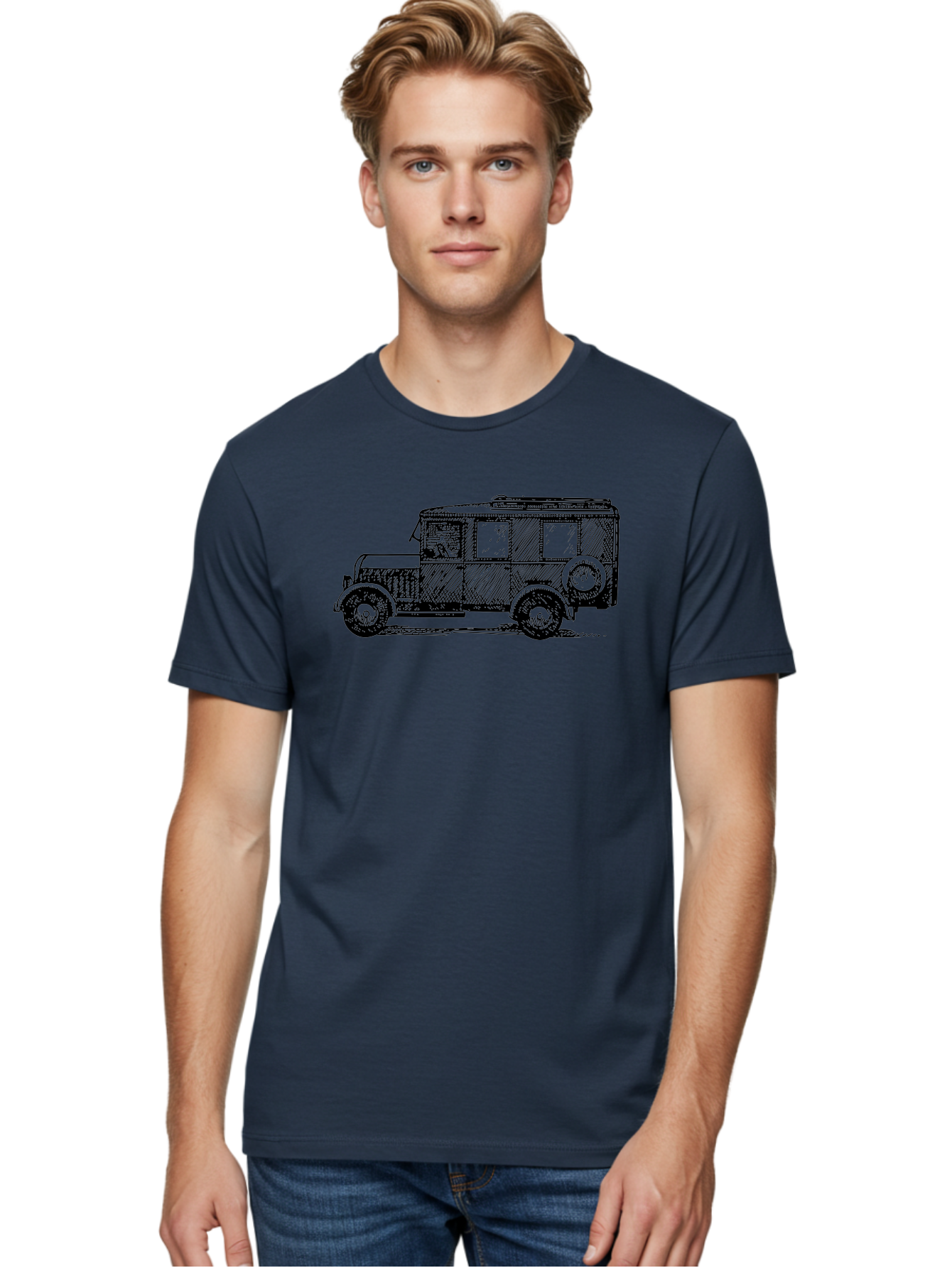 Vintage-Car-7 Men'S Graphic Tee, 100% Cotton, Comfortable Casual Summer Wear, Machine Washable, Vintage Car, Old Car, Classic Vehicle, Retro Automobile, Antique Car, Old-Fashioned Transportation, Monochrome Illustration, Simple Design Aad827 28