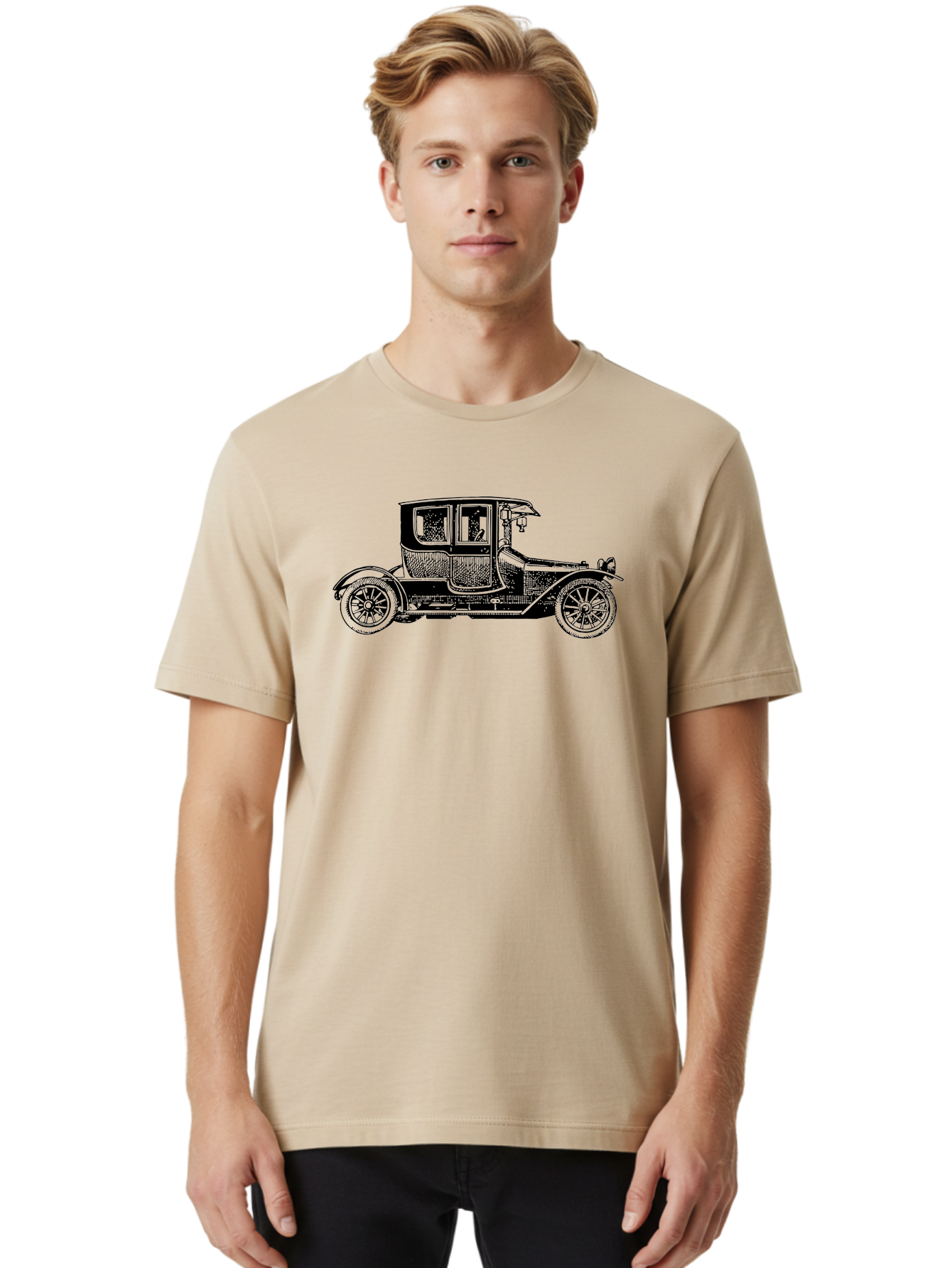 Vintage-Car-Illustration Men'S Graphic Tee, 100% Cotton, Comfortable Casual Summer Wear, Machine Washable, Vintage Automobile, Classic Car, Antique Vehicle, Old-Fashioned Transportation, Retro Car Design, Historical Vehicle, Old Car Aad828 20