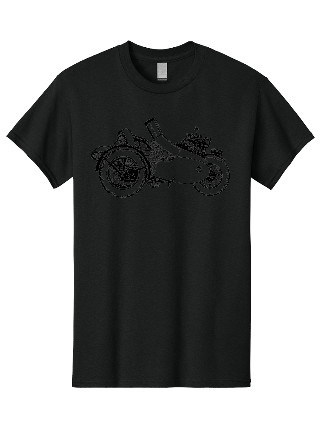 Vintage-Motorcycle-Sidecar Men'S Graphic Tee, 100% Cotton, Comfortable Casual Summer Wear, Machine Washable, Vintage Motorcycle, Sidecar, Classic Vehicle, Retro Transportation, Black And White Illustration, Motorcycle With Sidecar, Aad831 23