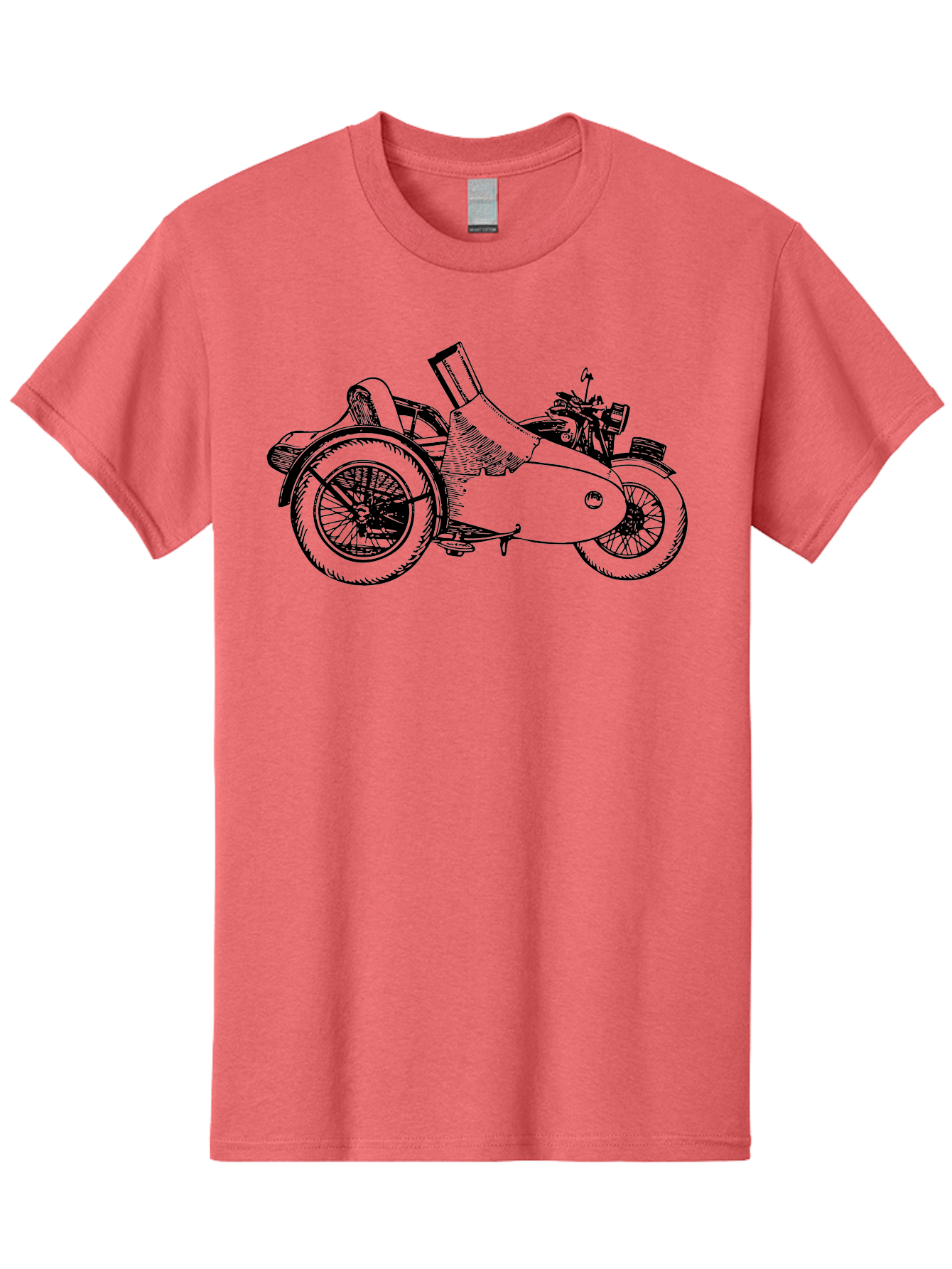 Vintage-Motorcycle-Sidecar Men'S Graphic Tee, 100% Cotton, Comfortable Casual Summer Wear, Machine Washable, Vintage Motorcycle, Sidecar, Classic Vehicle, Retro Transportation, Black And White Illustration, Motorcycle With Sidecar, Aad831 17