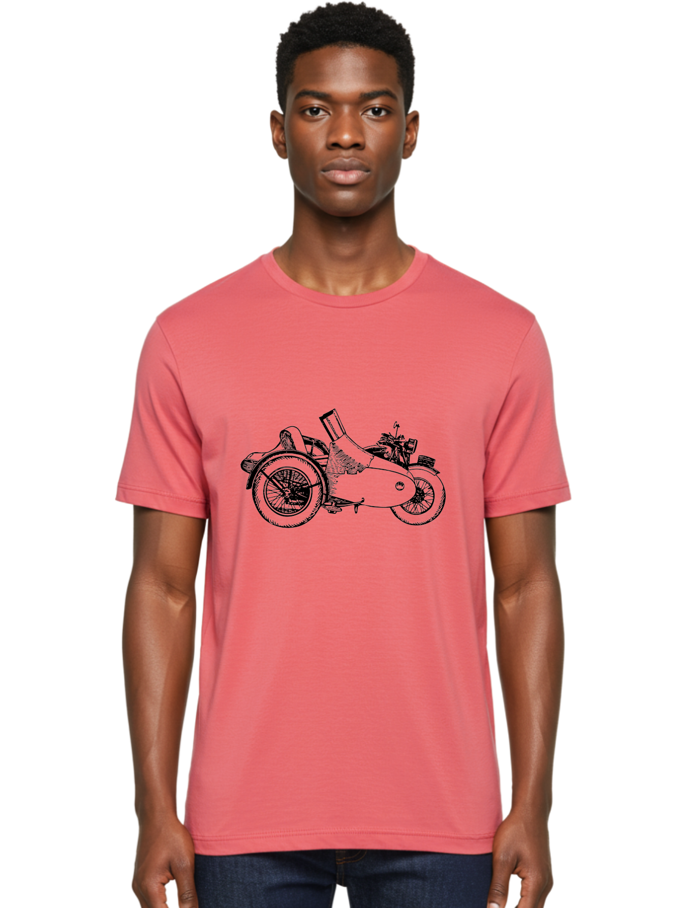 Vintage-Motorcycle-Sidecar Men'S Graphic Tee, 100% Cotton, Comfortable Casual Summer Wear, Machine Washable, Vintage Motorcycle, Sidecar, Classic Vehicle, Retro Transportation, Black And White Illustration, Motorcycle With Sidecar, Aad831 18