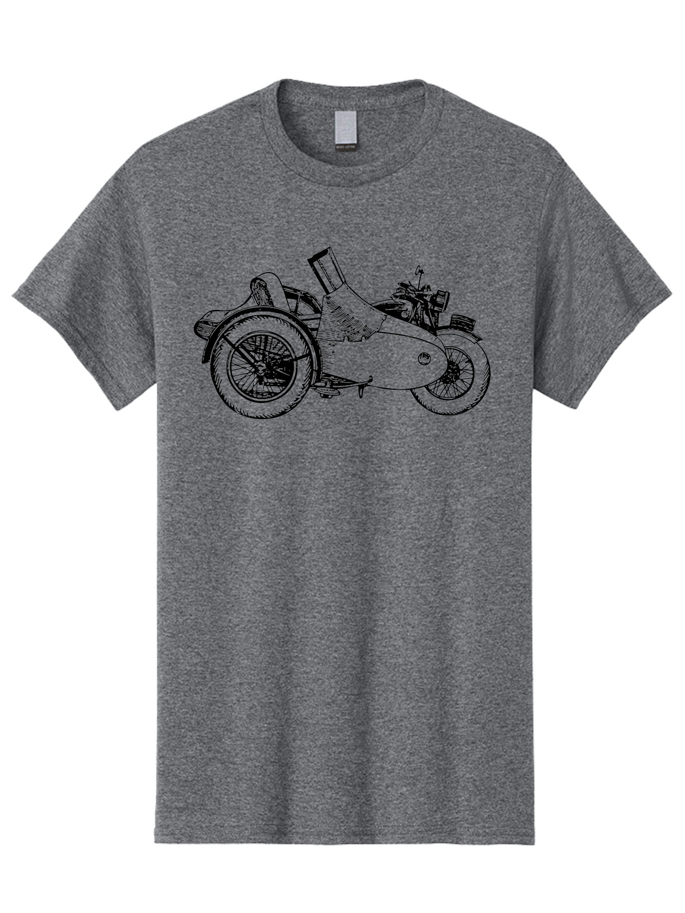 Vintage-Motorcycle-Sidecar Men'S Graphic Tee, 100% Cotton, Comfortable Casual Summer Wear, Machine Washable, Vintage Motorcycle, Sidecar, Classic Vehicle, Retro Transportation, Black And White Illustration, Motorcycle With Sidecar, Aad831 15