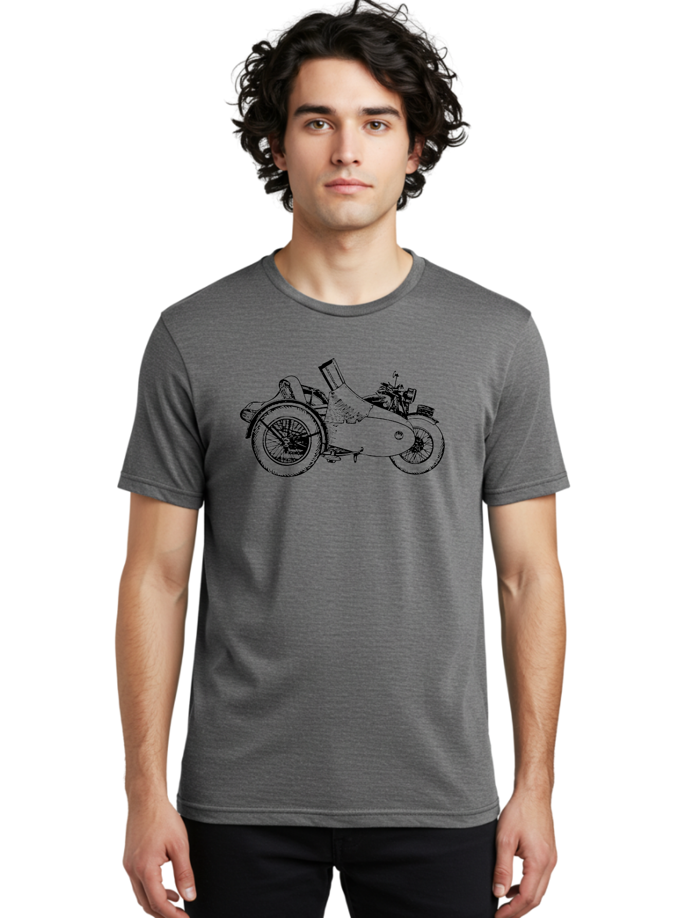 Vintage-Motorcycle-Sidecar Men'S Graphic Tee, 100% Cotton, Comfortable Casual Summer Wear, Machine Washable, Vintage Motorcycle, Sidecar, Classic Vehicle, Retro Transportation, Black And White Illustration, Motorcycle With Sidecar, Aad831 16
