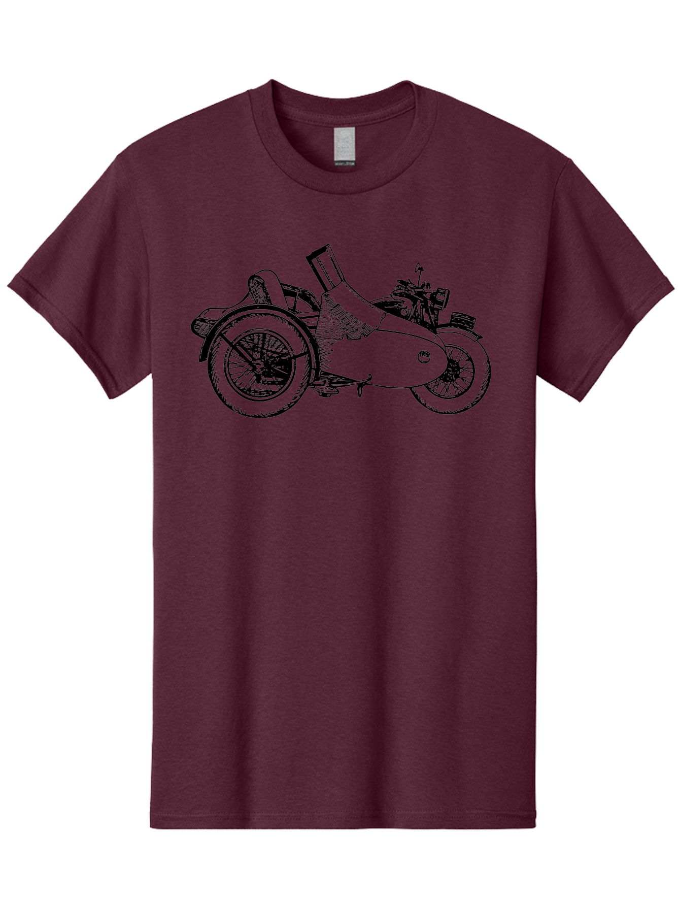 Vintage-Motorcycle-Sidecar Men'S Graphic Tee, 100% Cotton, Comfortable Casual Summer Wear, Machine Washable, Vintage Motorcycle, Sidecar, Classic Vehicle, Retro Transportation, Black And White Illustration, Motorcycle With Sidecar, Aad831 21