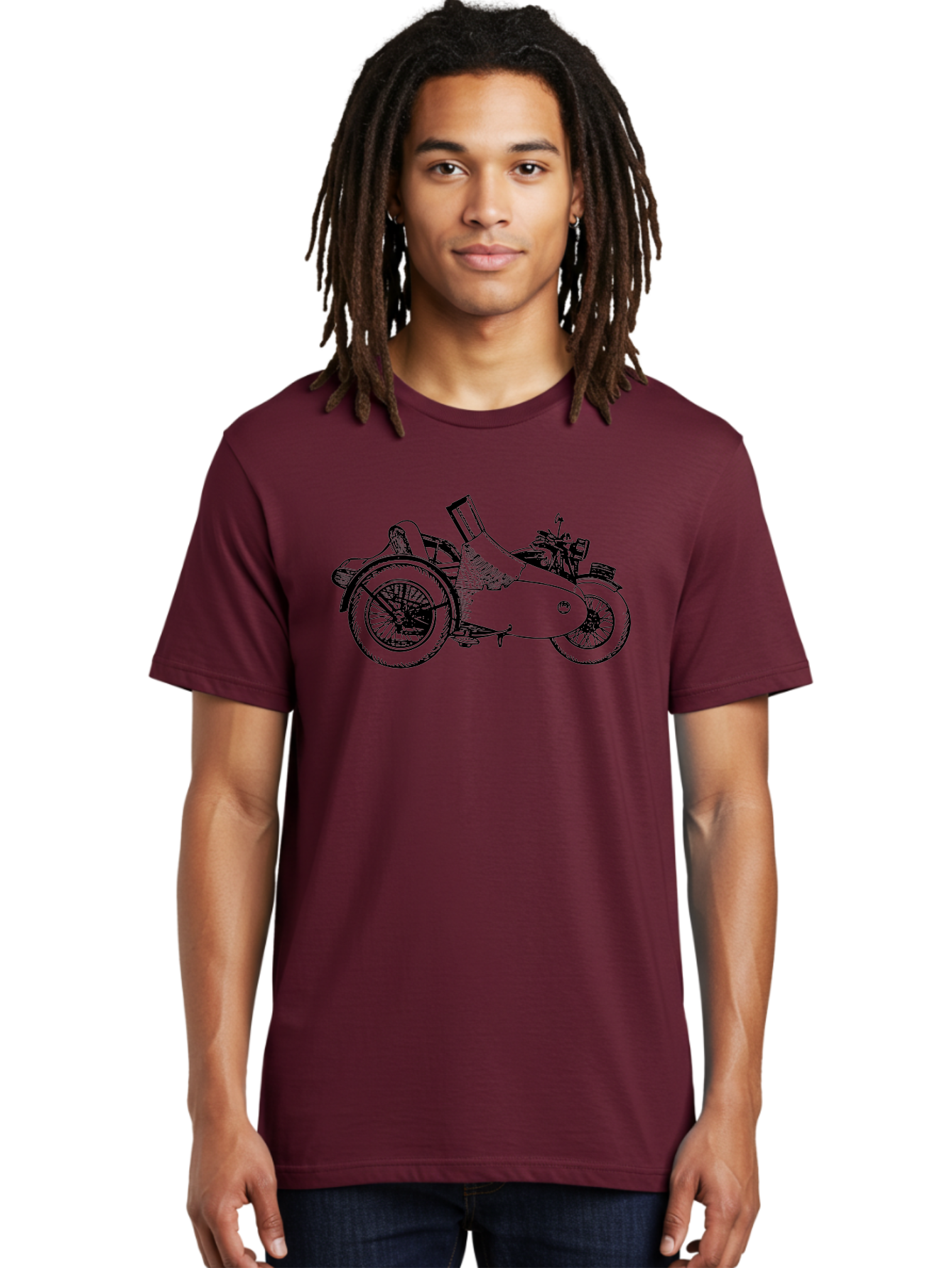 Vintage-Motorcycle-Sidecar Men'S Graphic Tee, 100% Cotton, Comfortable Casual Summer Wear, Machine Washable, Vintage Motorcycle, Sidecar, Classic Vehicle, Retro Transportation, Black And White Illustration, Motorcycle With Sidecar, Aad831 22