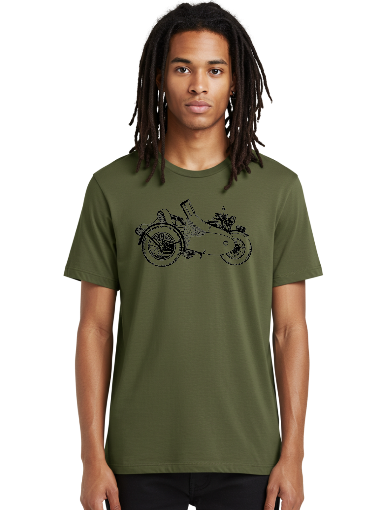 Vintage-Motorcycle-Sidecar Men'S Graphic Tee, 100% Cotton, Comfortable Casual Summer Wear, Machine Washable, Vintage Motorcycle, Sidecar, Classic Vehicle, Retro Transportation, Black And White Illustration, Motorcycle With Sidecar, Aad831 6