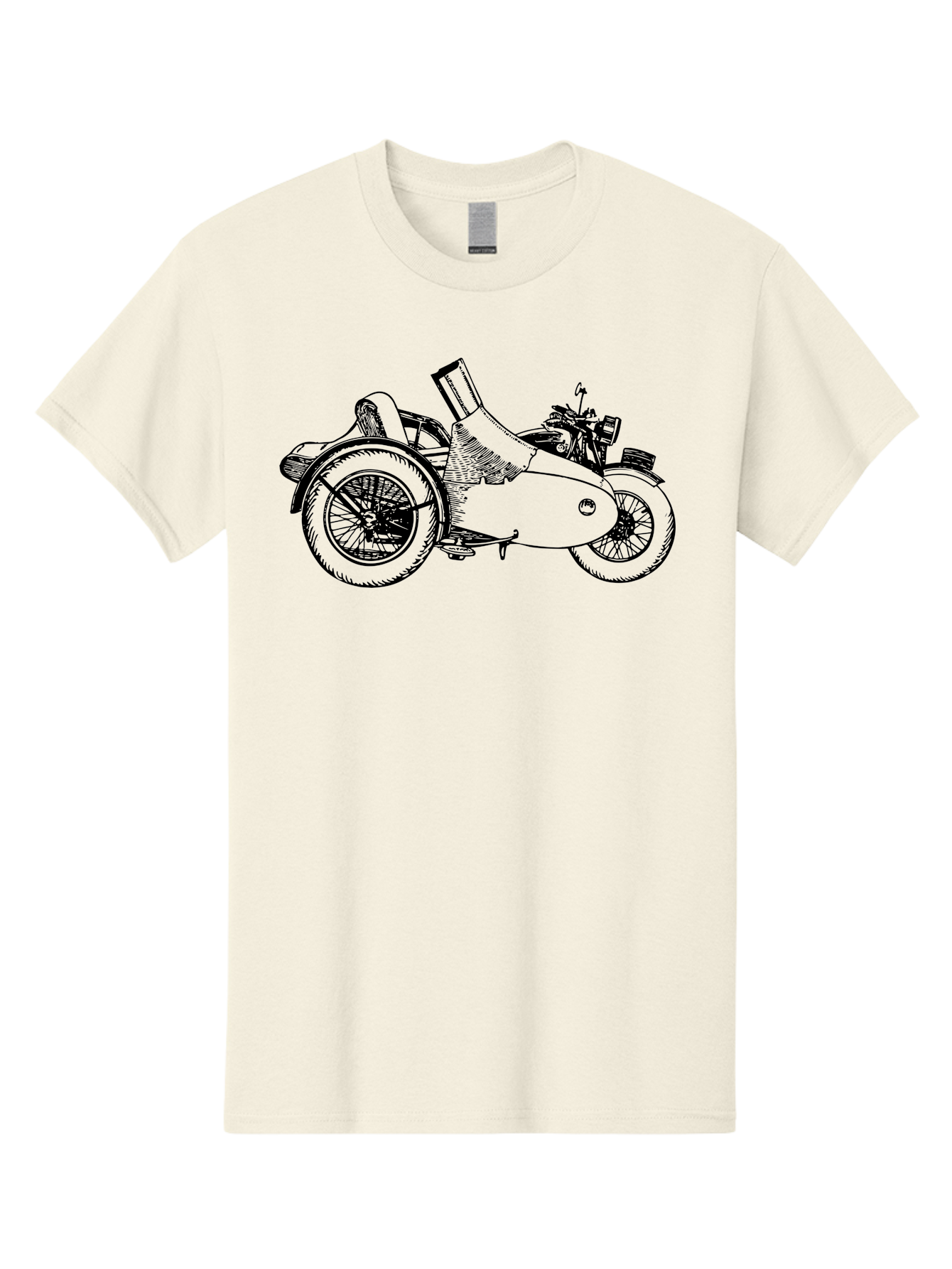 Vintage-Motorcycle-Sidecar Men'S Graphic Tee, 100% Cotton, Comfortable Casual Summer Wear, Machine Washable, Vintage Motorcycle, Sidecar, Classic Vehicle, Retro Transportation, Black And White Illustration, Motorcycle With Sidecar, Aad831 9