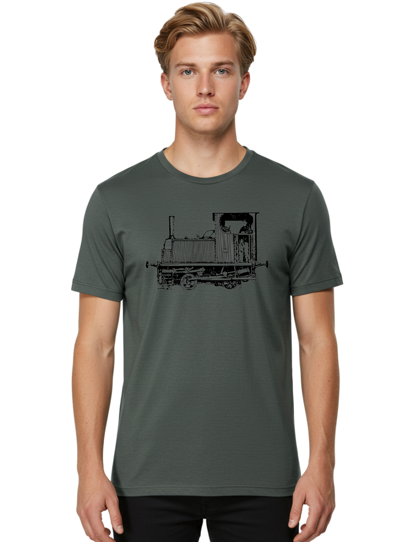 Vintage-Train-Engine Men'S Graphic Tee, 100% Cotton, Comfortable Casual Summer Wear, Machine Washable, Vintage Train, Steam Locomotive, Railway Transportation, Retro Engine, Conductor In Cab, Mechanical Details, Industrial Heritage, Aad834 18