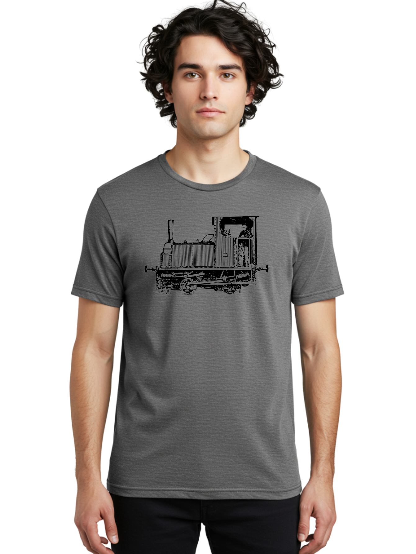 Vintage-Train-Engine Men'S Graphic Tee, 100% Cotton, Comfortable Casual Summer Wear, Machine Washable, Vintage Train, Steam Locomotive, Railway Transportation, Retro Engine, Conductor In Cab, Mechanical Details, Industrial Heritage, Aad834 24