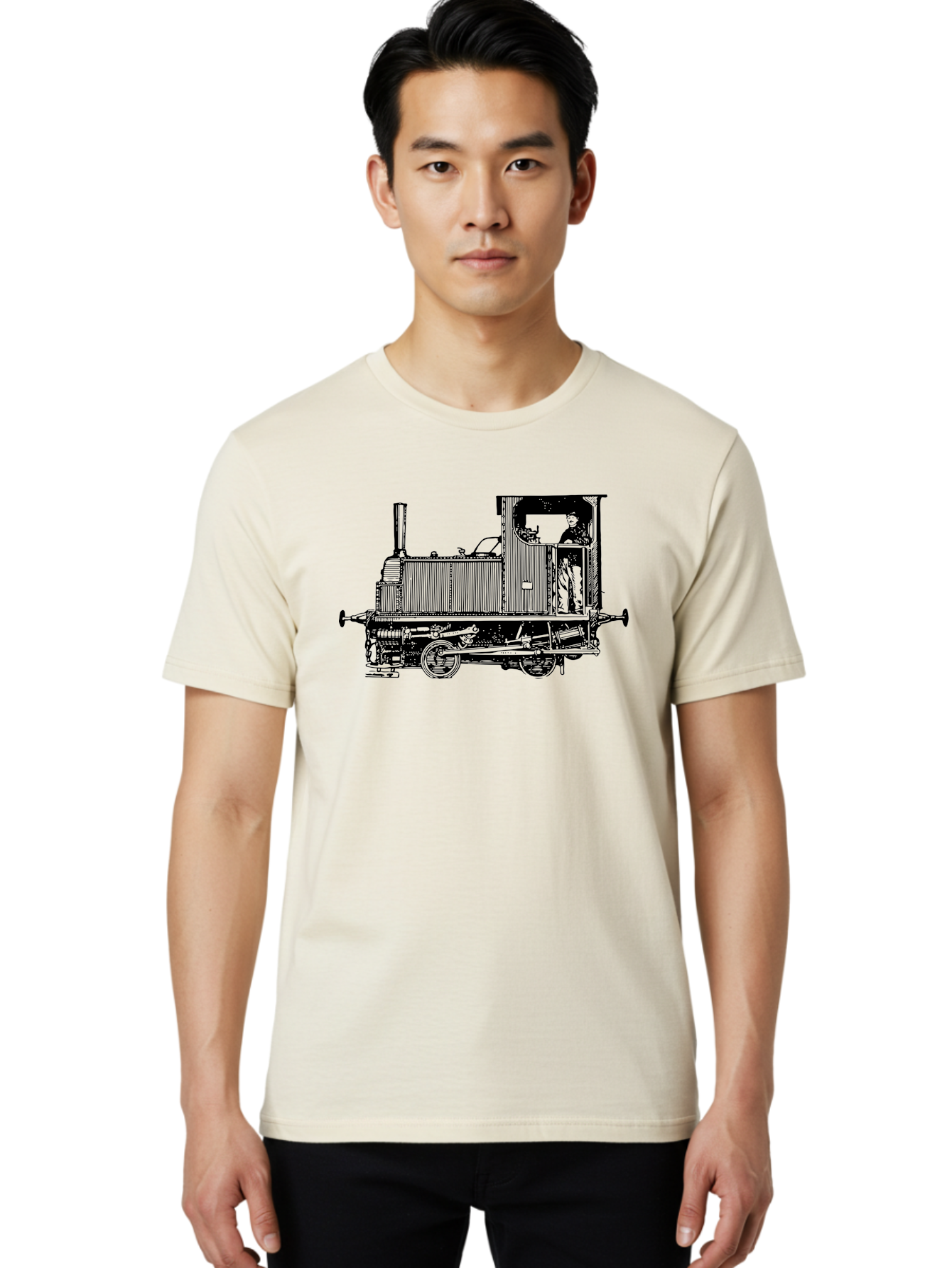 Vintage-Train-Engine Men'S Graphic Tee, 100% Cotton, Comfortable Casual Summer Wear, Machine Washable, Vintage Train, Steam Locomotive, Railway Transportation, Retro Engine, Conductor In Cab, Mechanical Details, Industrial Heritage, Aad834 26