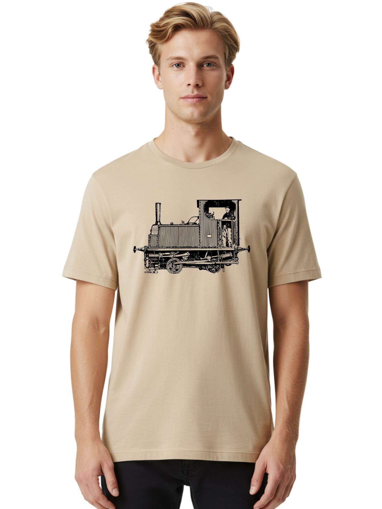 Vintage-Train-Engine Men'S Graphic Tee, 100% Cotton, Comfortable Casual Summer Wear, Machine Washable, Vintage Train, Steam Locomotive, Railway Transportation, Retro Engine, Conductor In Cab, Mechanical Details, Industrial Heritage, Aad834 16