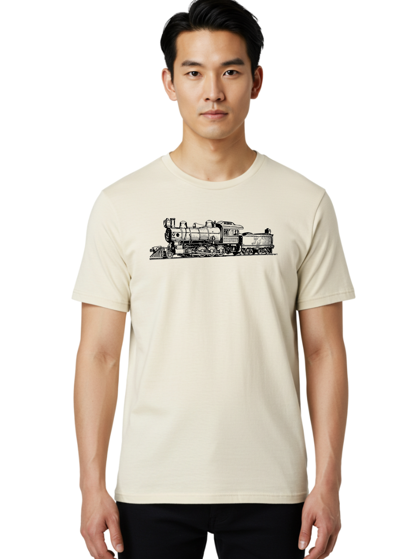 Vintage-Train Men'S Graphic Tee, 100% Cotton, Comfortable Casual Summer Wear, Machine Washable, Vintage Steam Train, Classic Locomotive, Railroad Transportation, Nostalgic Train, Retro Railway, Old-Fashioned Train Engine Aad835 4