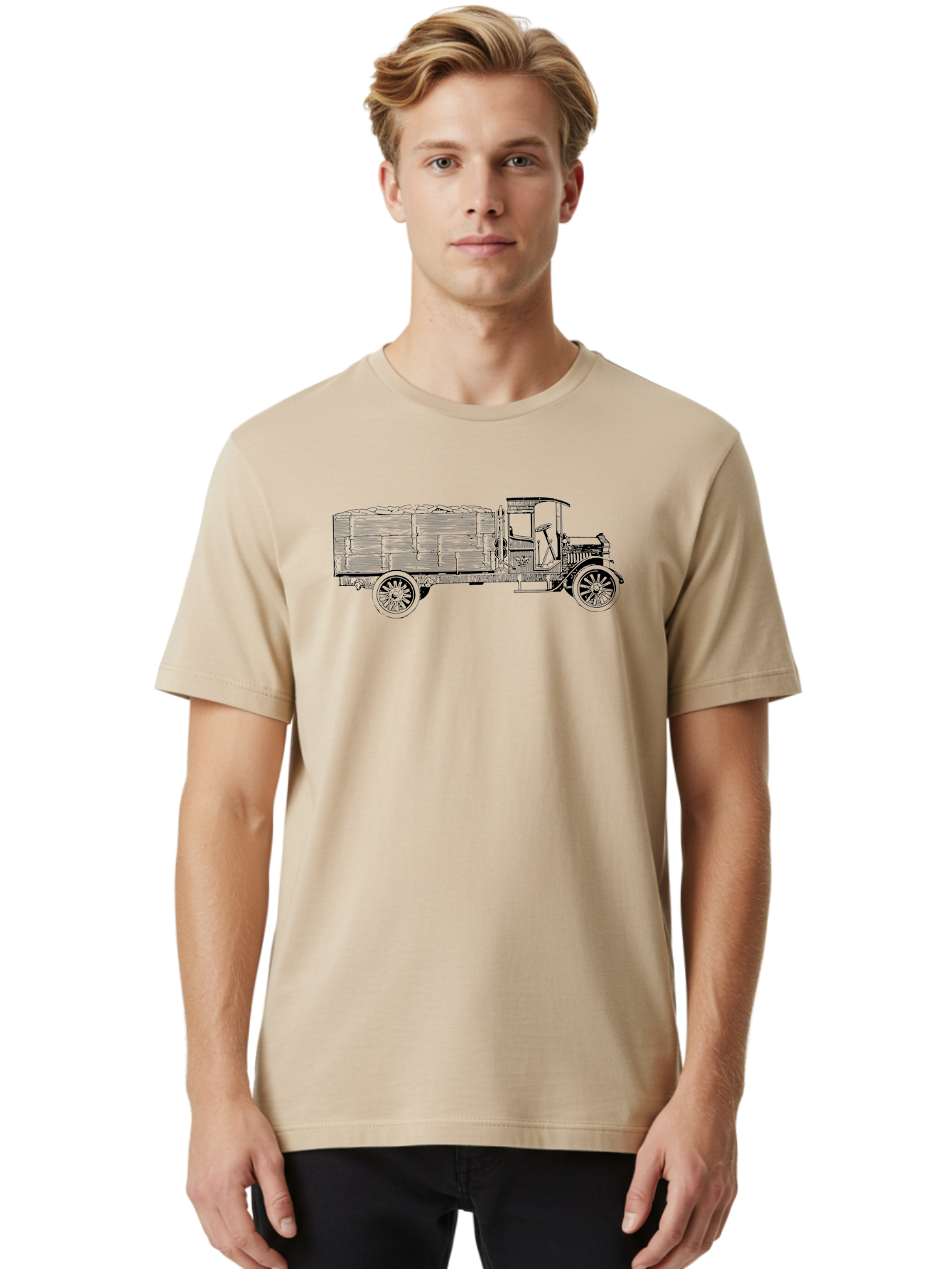 Vintage-Truck-2 Men'S Graphic Tee, 100% Cotton, Comfortable Casual Summer Wear, Machine Washable, Vintage Truck, Classic Vehicle, Wooden Crates, Old Truck Design, Antique Transportation, Retro Automobile, Nostalgic Truck Aad837 8