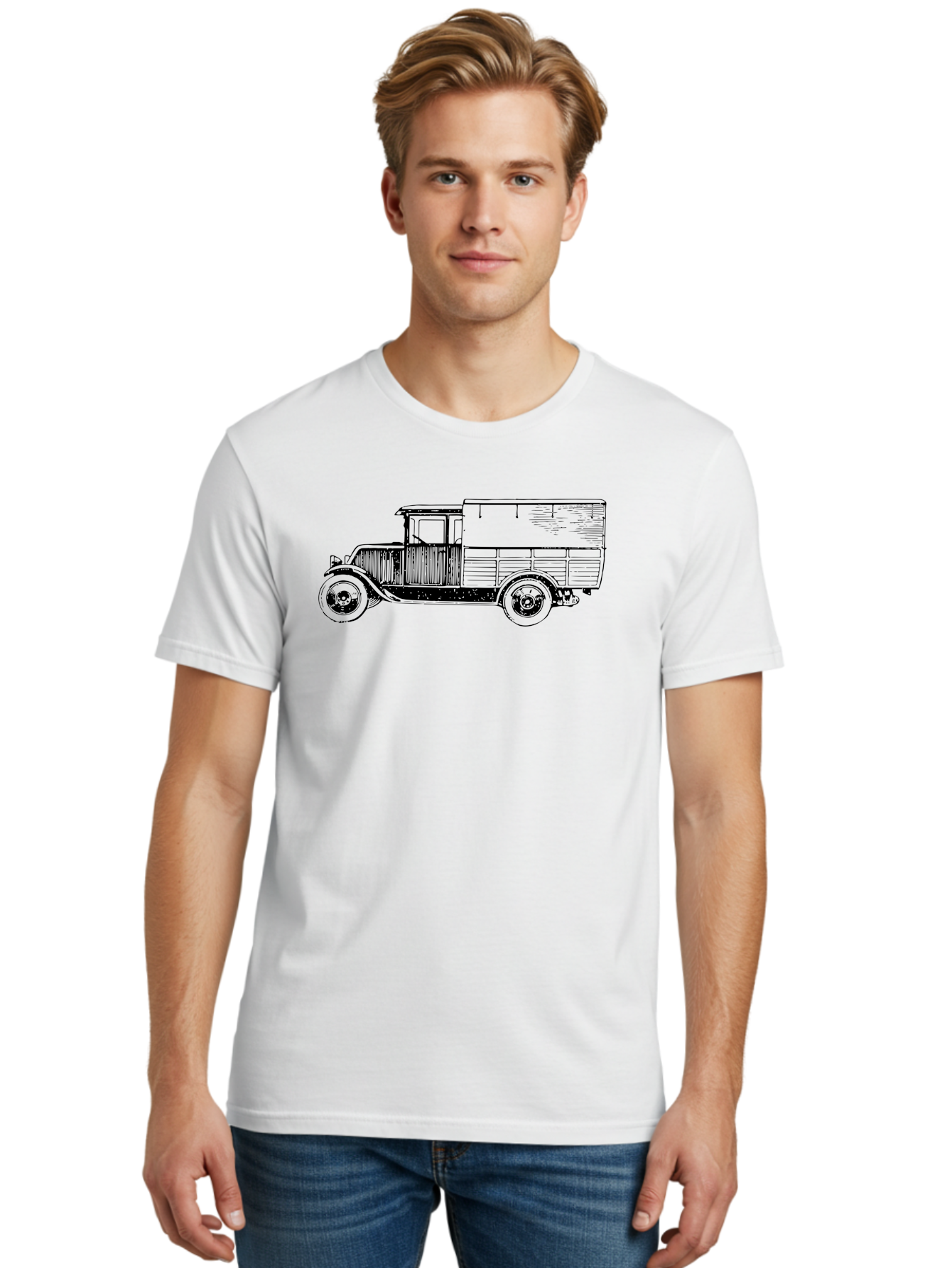 Vintage-Truck Men'S Graphic Tee, 100% Cotton, Comfortable Casual Summer Wear, Machine Washable, Vintage Truck, Classic Vehicle, Antique Automobile, Old Truck Design, Retro Transportation, Nostalgic Vehicle Aad838 14