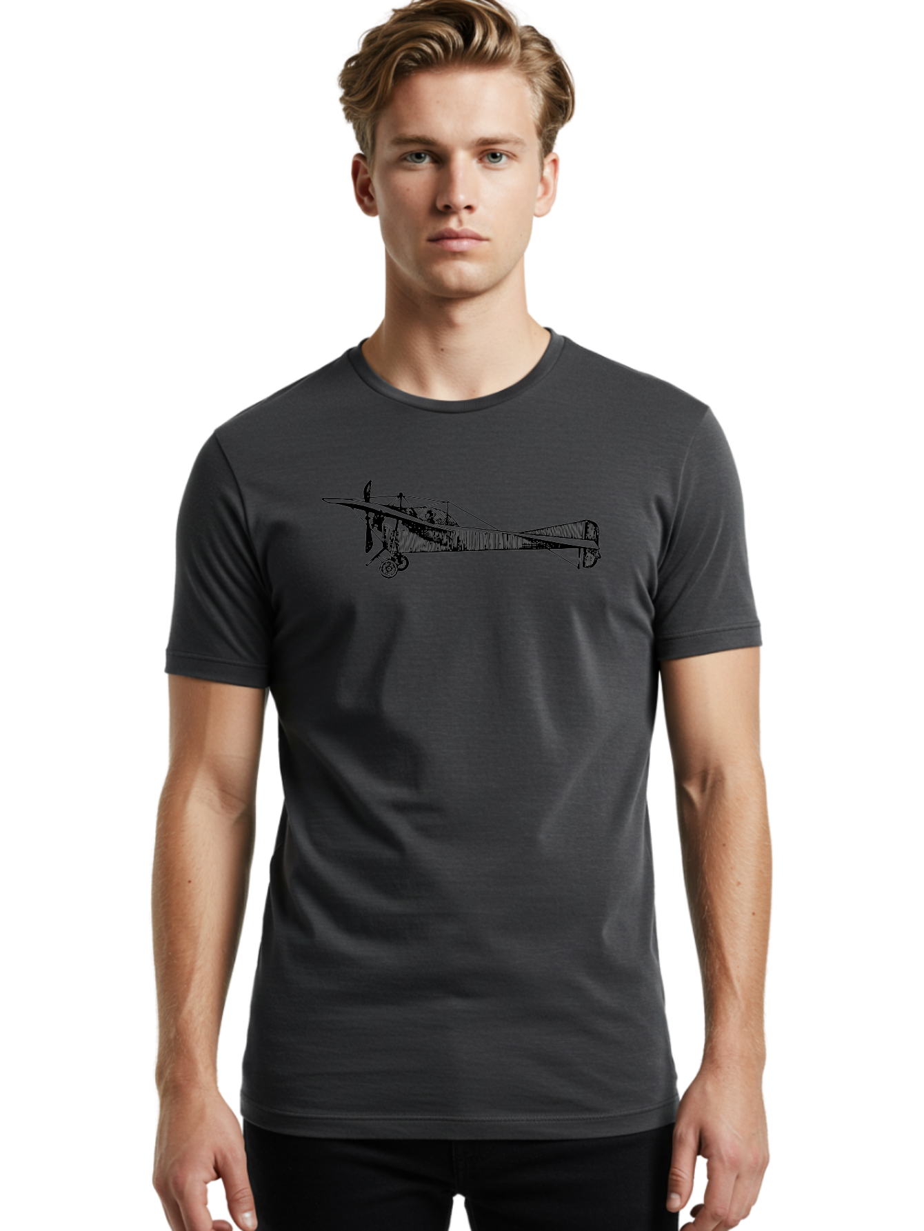 Wwi-Biplane Men'S Graphic Tee, 100% Cotton, Comfortable Casual Summer Wear, Machine Washable, Vintage Biplane, Old Airplane, Historical Aircraft, Classic Aviation, Retro Flying Machine, Nostalgic Design, Wooden Aircraft, Aad840 18