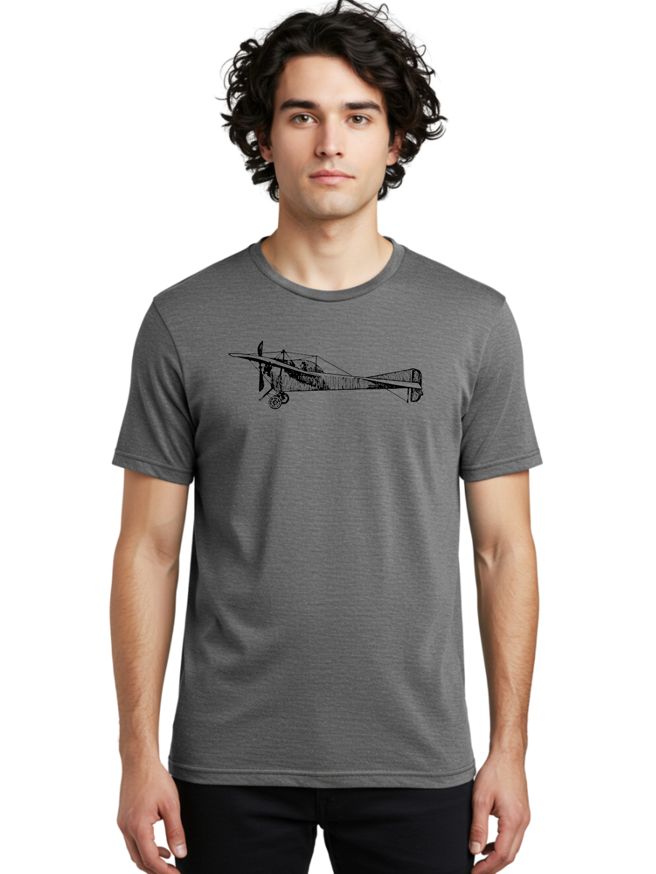 Wwi-Biplane Men'S Graphic Tee, 100% Cotton, Comfortable Casual Summer Wear, Machine Washable, Vintage Biplane, Old Airplane, Historical Aircraft, Classic Aviation, Retro Flying Machine, Nostalgic Design, Wooden Aircraft, Aad840 30