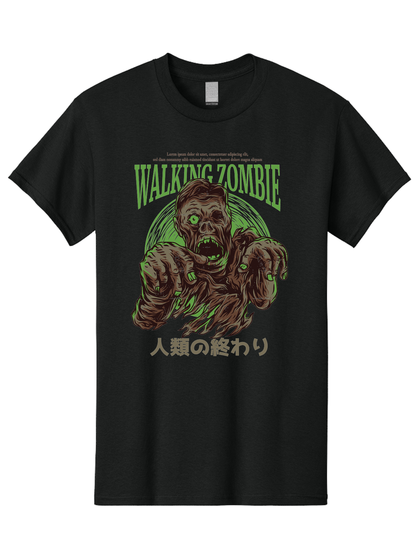 Walking-Zombie Men'S Graphic Tee, 100% Cotton, Comfortable Casual Summer Wear, Machine Washable, Zombie Apocalypse, Undead Creature, Horror Movie, Dark Art, Gruesome Illustration, Japanese Text, Zombie Outbreak, Creatures Of The Night Aad843 3