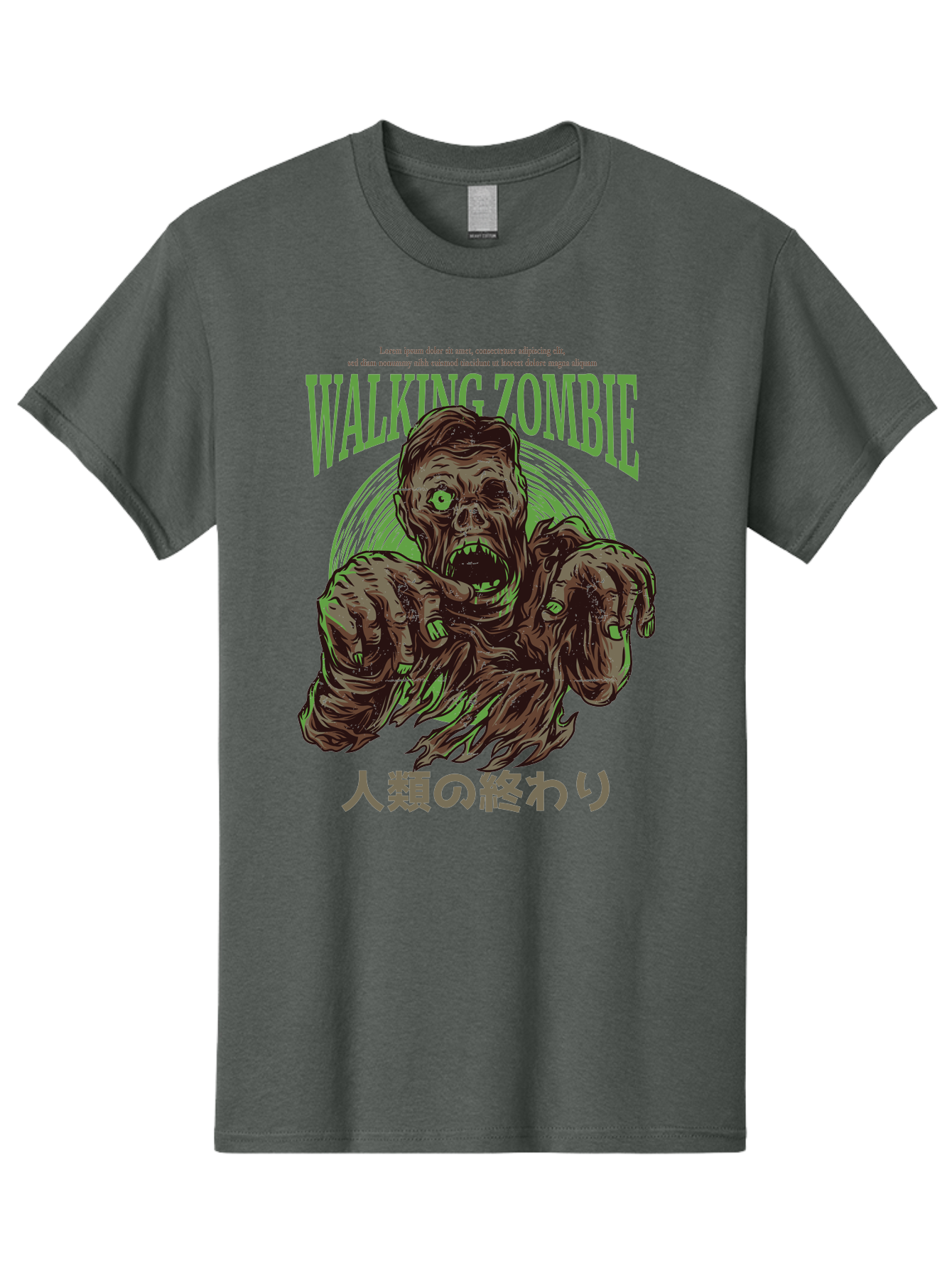 Walking-Zombie Men'S Graphic Tee, 100% Cotton, Comfortable Casual Summer Wear, Machine Washable, Zombie Apocalypse, Undead Creature, Horror Movie, Dark Art, Gruesome Illustration, Japanese Text, Zombie Outbreak, Creatures Of The Night Aad843 11