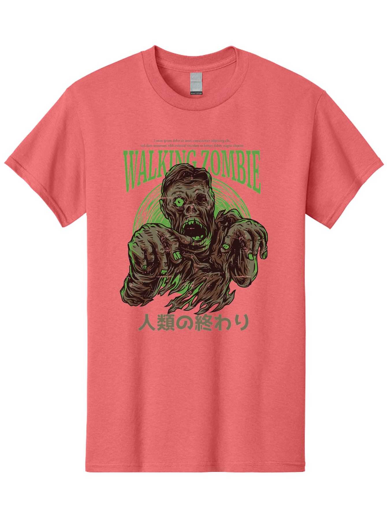 Walking-Zombie Men'S Graphic Tee, 100% Cotton, Comfortable Casual Summer Wear, Machine Washable, Zombie Apocalypse, Undead Creature, Horror Movie, Dark Art, Gruesome Illustration, Japanese Text, Zombie Outbreak, Creatures Of The Night Aad843 29