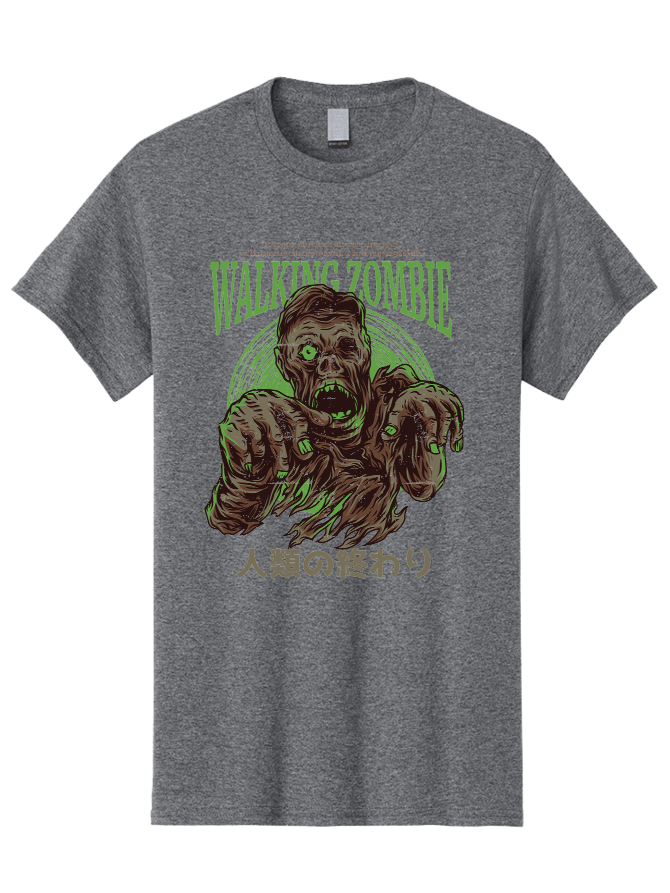 Walking-Zombie Men'S Graphic Tee, 100% Cotton, Comfortable Casual Summer Wear, Machine Washable, Zombie Apocalypse, Undead Creature, Horror Movie, Dark Art, Gruesome Illustration, Japanese Text, Zombie Outbreak, Creatures Of The Night Aad843 19