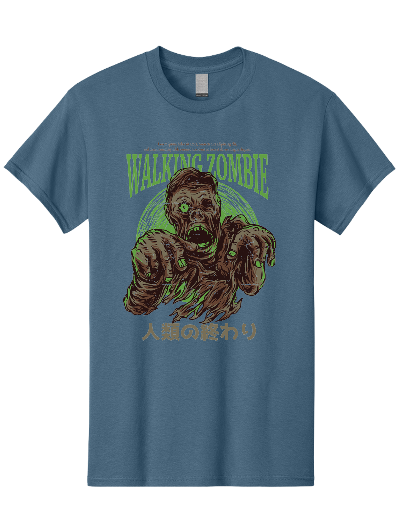 Walking-Zombie Men'S Graphic Tee, 100% Cotton, Comfortable Casual Summer Wear, Machine Washable, Zombie Apocalypse, Undead Creature, Horror Movie, Dark Art, Gruesome Illustration, Japanese Text, Zombie Outbreak, Creatures Of The Night Aad843 7