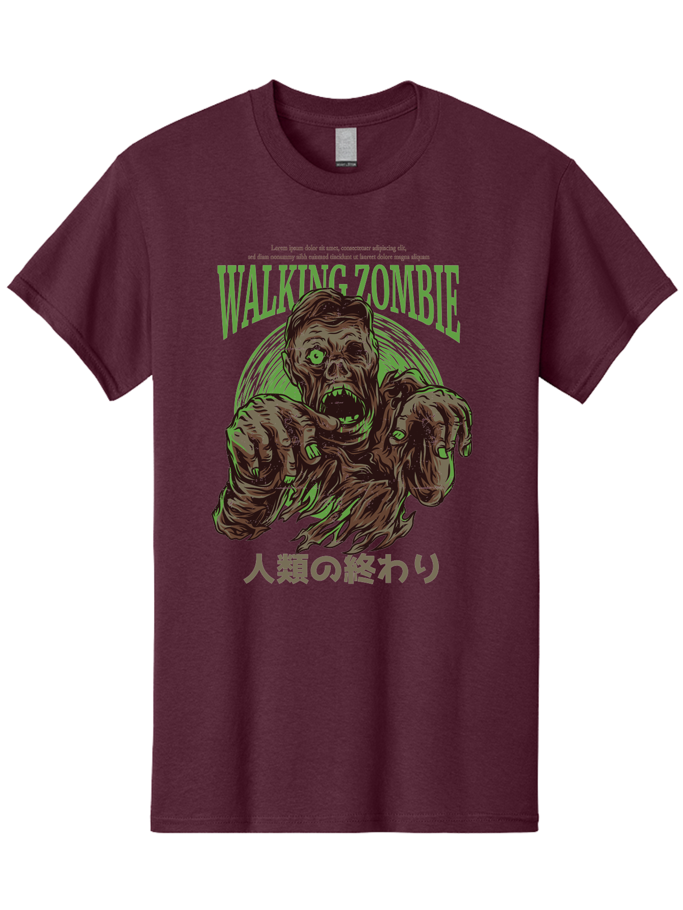 Walking-Zombie Men'S Graphic Tee, 100% Cotton, Comfortable Casual Summer Wear, Machine Washable, Zombie Apocalypse, Undead Creature, Horror Movie, Dark Art, Gruesome Illustration, Japanese Text, Zombie Outbreak, Creatures Of The Night Aad843 17