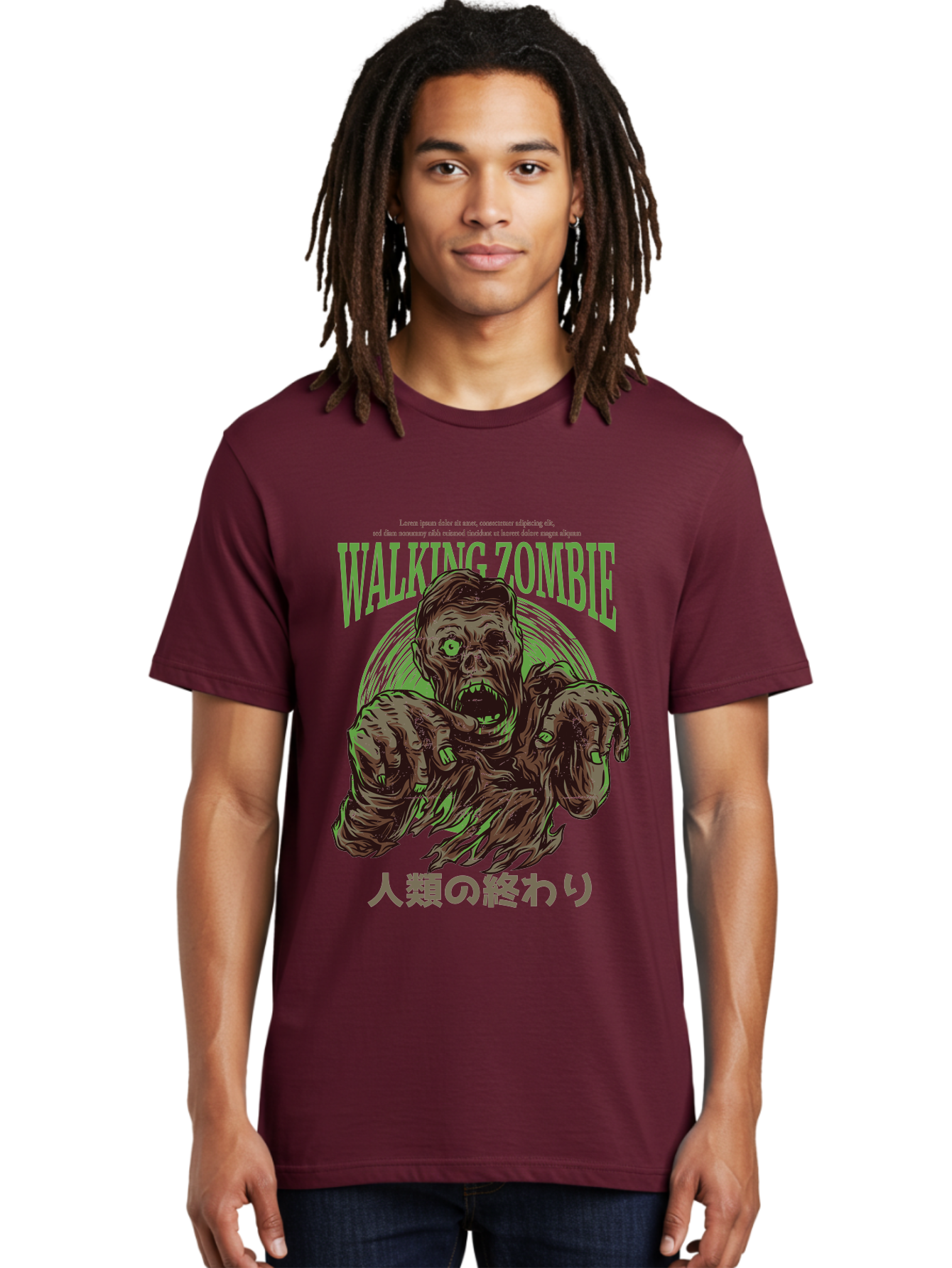 Walking-Zombie Men'S Graphic Tee, 100% Cotton, Comfortable Casual Summer Wear, Machine Washable, Zombie Apocalypse, Undead Creature, Horror Movie, Dark Art, Gruesome Illustration, Japanese Text, Zombie Outbreak, Creatures Of The Night Aad843 18