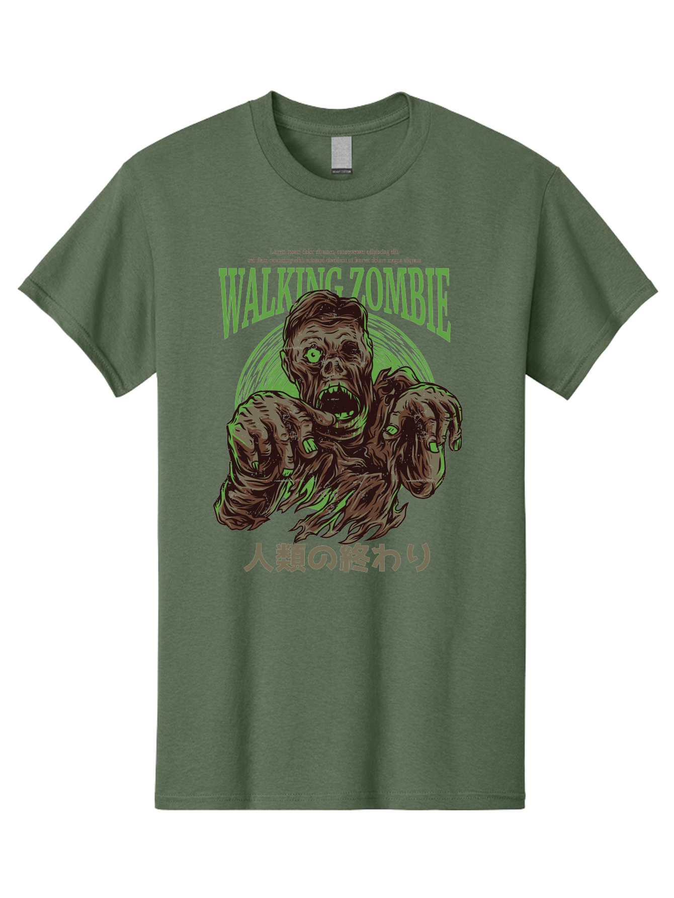 Walking-Zombie Men'S Graphic Tee, 100% Cotton, Comfortable Casual Summer Wear, Machine Washable, Zombie Apocalypse, Undead Creature, Horror Movie, Dark Art, Gruesome Illustration, Japanese Text, Zombie Outbreak, Creatures Of The Night Aad843 27