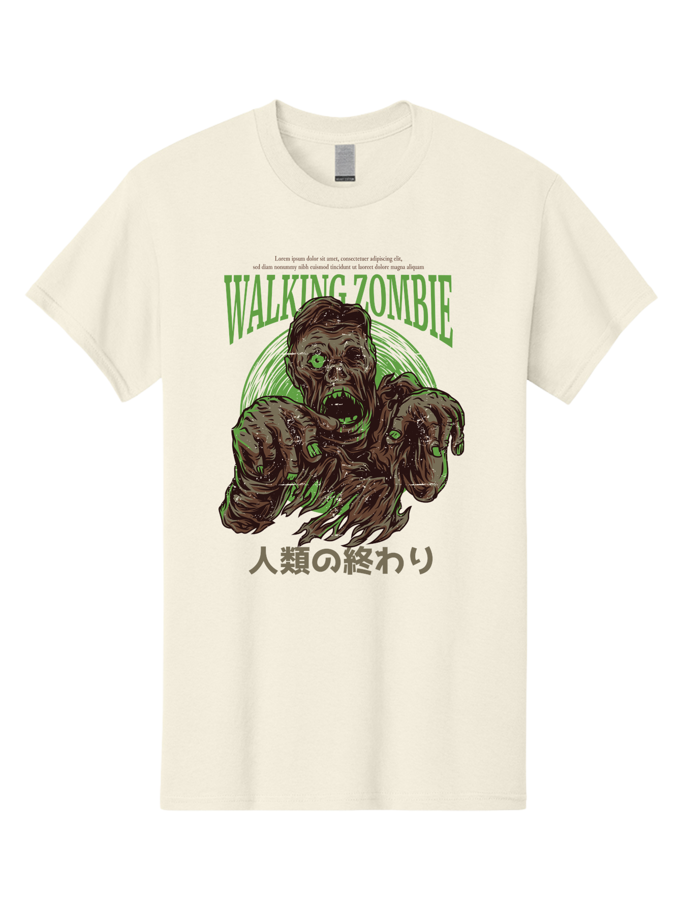 Walking-Zombie Men'S Graphic Tee, 100% Cotton, Comfortable Casual Summer Wear, Machine Washable, Zombie Apocalypse, Undead Creature, Horror Movie, Dark Art, Gruesome Illustration, Japanese Text, Zombie Outbreak, Creatures Of The Night Aad843 21