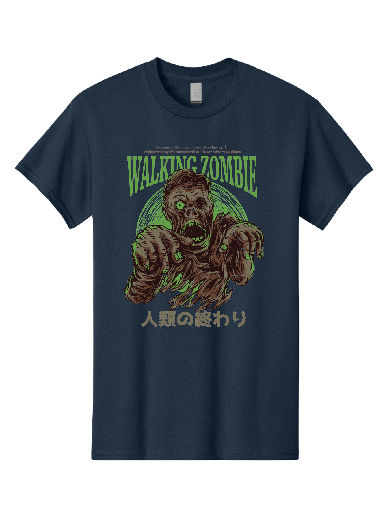 Walking-Zombie Men'S Graphic Tee, 100% Cotton, Comfortable Casual Summer Wear, Machine Washable, Zombie Apocalypse, Undead Creature, Horror Movie, Dark Art, Gruesome Illustration, Japanese Text, Zombie Outbreak, Creatures Of The Night Aad843 5