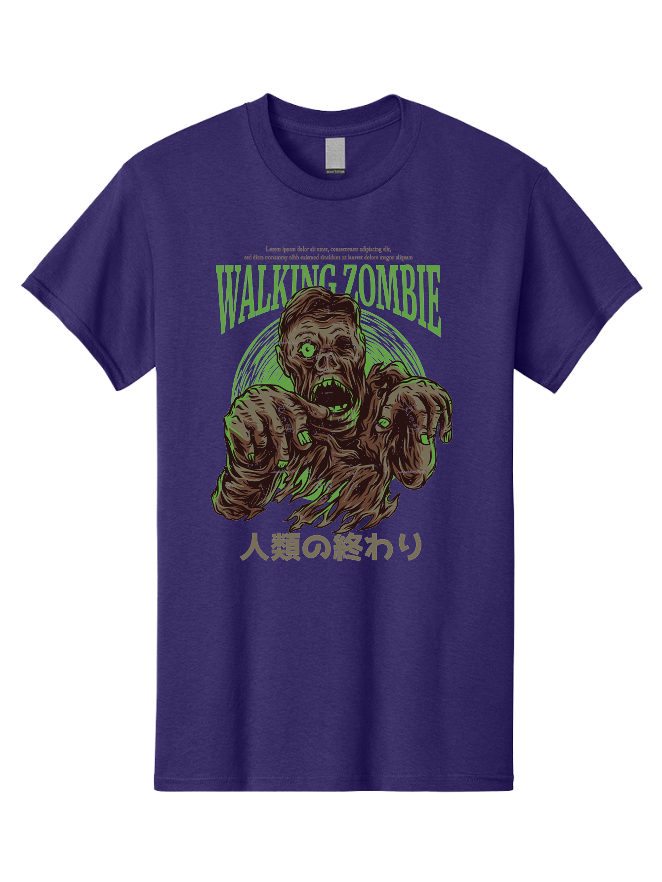 Walking-Zombie Men'S Graphic Tee, 100% Cotton, Comfortable Casual Summer Wear, Machine Washable, Zombie Apocalypse, Undead Creature, Horror Movie, Dark Art, Gruesome Illustration, Japanese Text, Zombie Outbreak, Creatures Of The Night Aad843 15