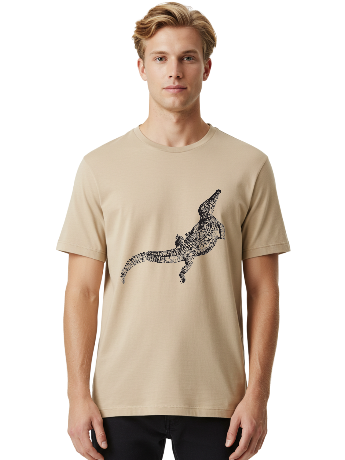 Alligator Men'S Graphic Tee, 100% Cotton, Comfortable Casual Summer Wear, Machine Washable, Crocodile Illustration, Reptile Art, Wildlife Design, Scaly Texture, Fierce Animal, Predatory Creature, Wild Nature Aad844 22
