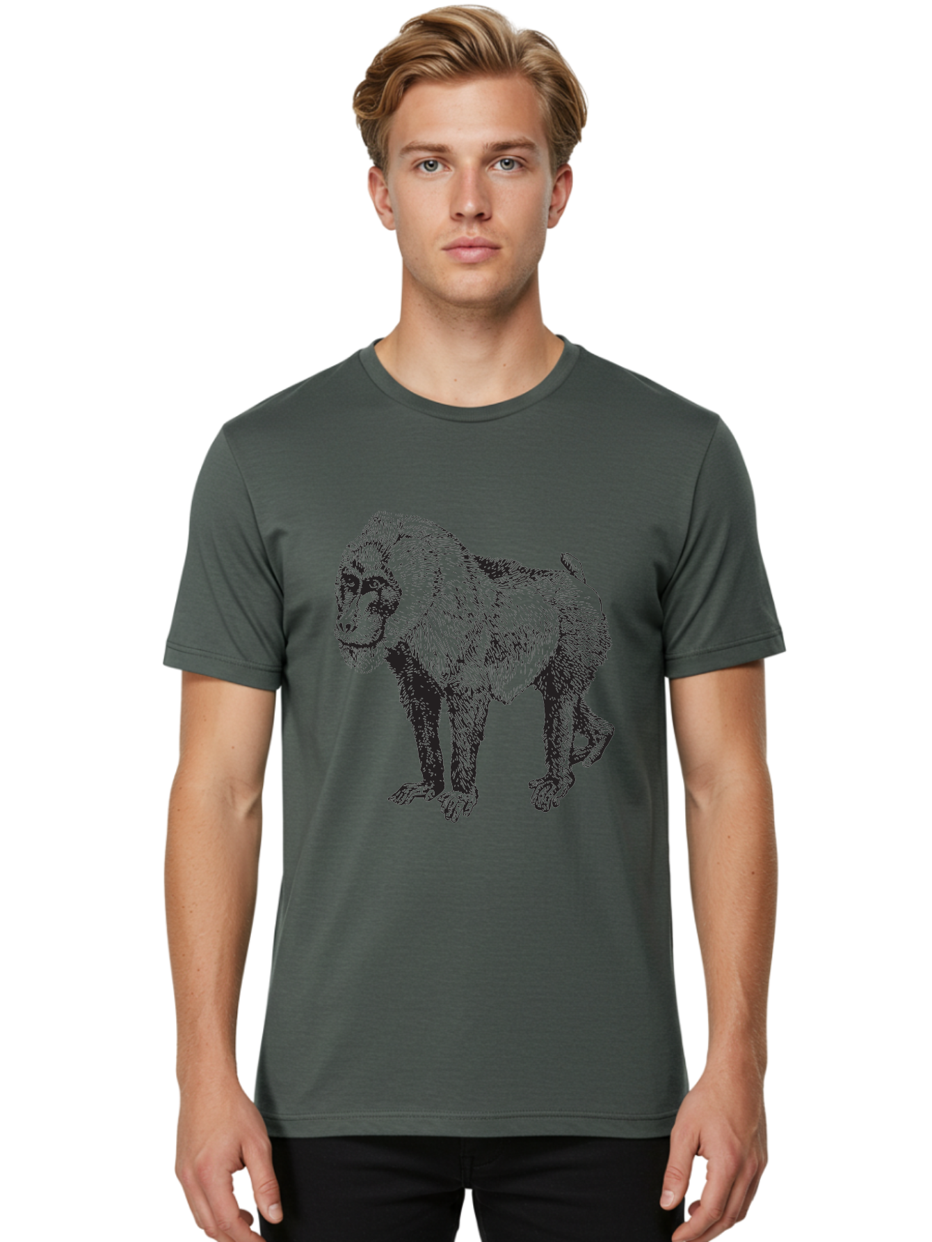 Baboon Men'S Graphic Tee, 100% Cotton, Comfortable Casual Summer Wear, Machine Washable, Baboon, Primate, Wildlife, Animal Illustration, Sketch Art, Detailed Drawing, Furry Texture, Monkey Species, Wild Primate Aad845 26