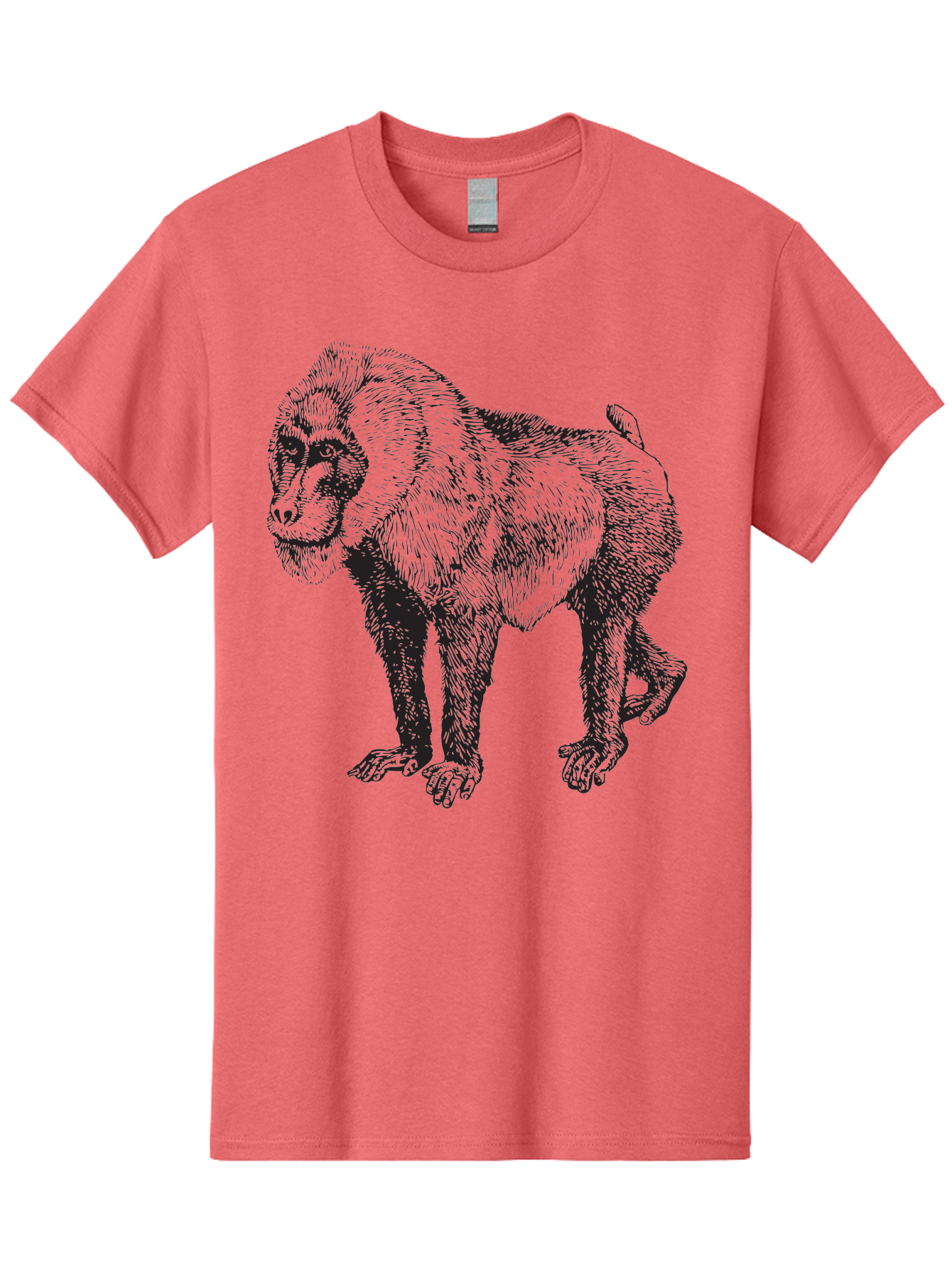 Baboon Men'S Graphic Tee, 100% Cotton, Comfortable Casual Summer Wear, Machine Washable, Baboon, Primate, Wildlife, Animal Illustration, Sketch Art, Detailed Drawing, Furry Texture, Monkey Species, Wild Primate Aad845 23