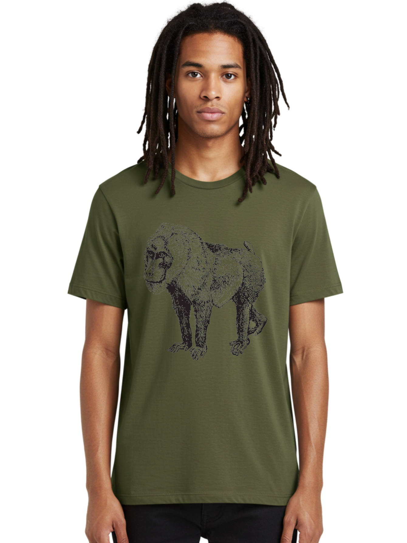 Baboon Men'S Graphic Tee, 100% Cotton, Comfortable Casual Summer Wear, Machine Washable, Baboon, Primate, Wildlife, Animal Illustration, Sketch Art, Detailed Drawing, Furry Texture, Monkey Species, Wild Primate Aad845 6