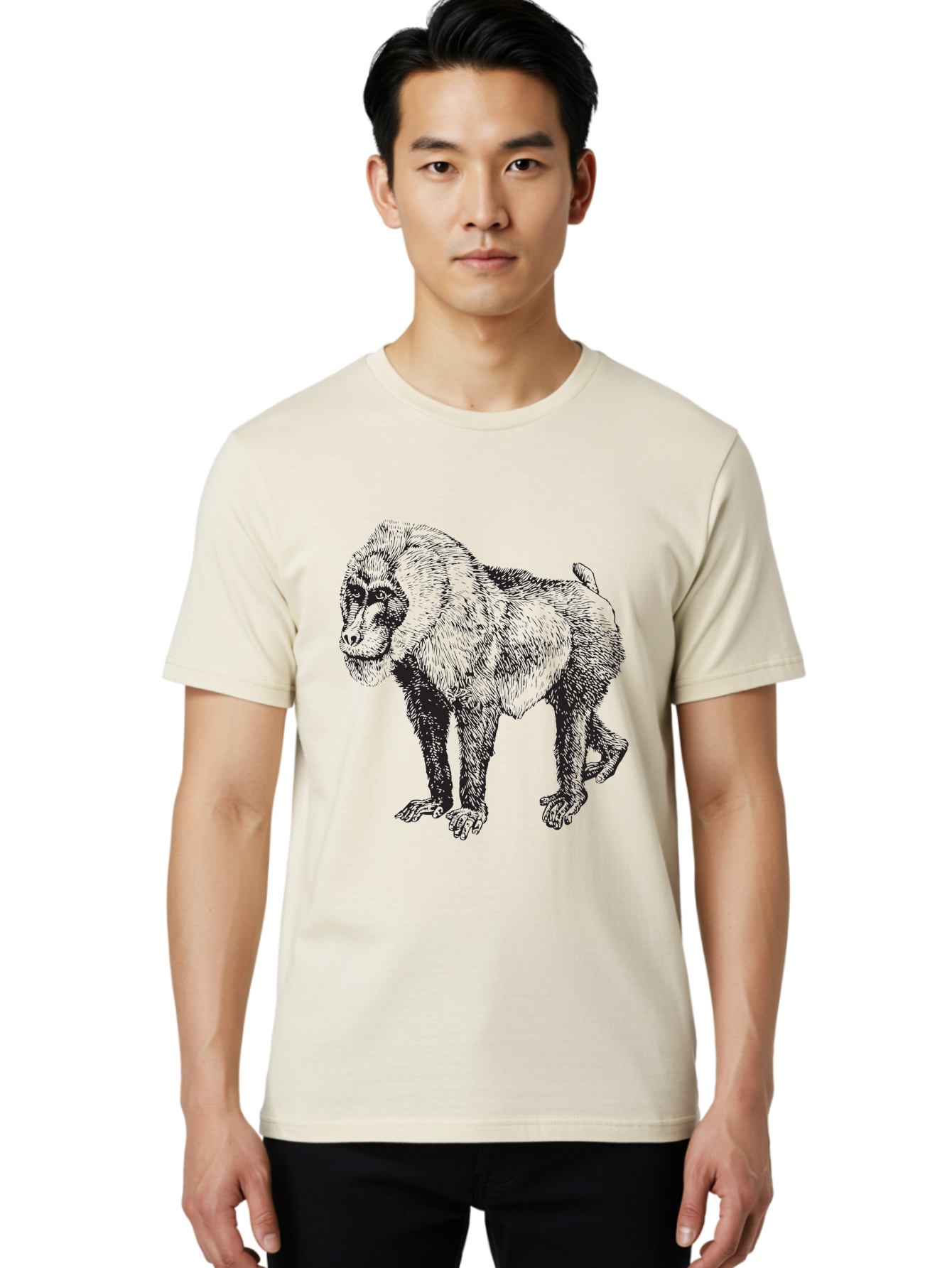 Baboon Men'S Graphic Tee, 100% Cotton, Comfortable Casual Summer Wear, Machine Washable, Baboon, Primate, Wildlife, Animal Illustration, Sketch Art, Detailed Drawing, Furry Texture, Monkey Species, Wild Primate Aad845 10