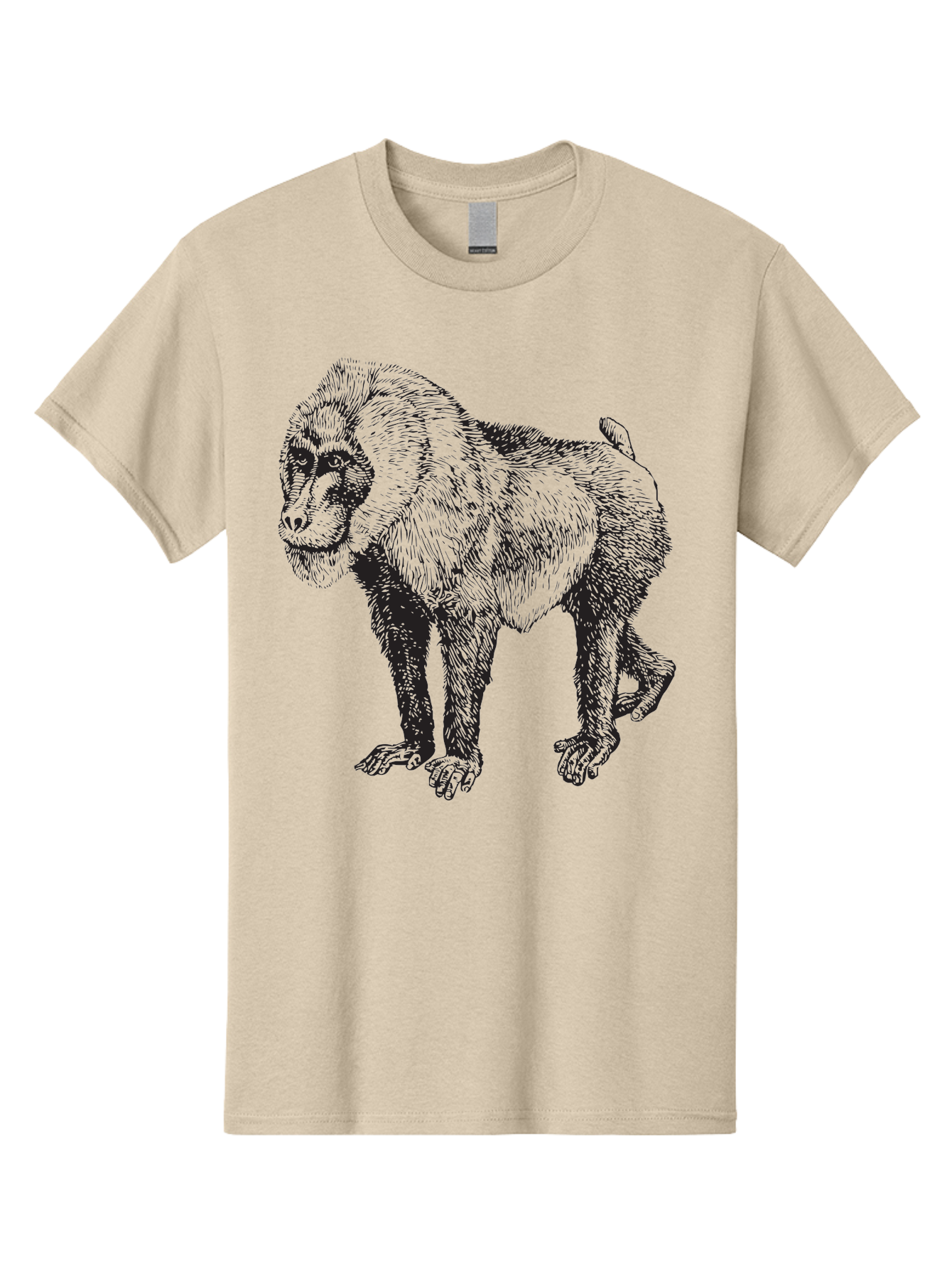 Baboon Men'S Graphic Tee, 100% Cotton, Comfortable Casual Summer Wear, Machine Washable, Baboon, Primate, Wildlife, Animal Illustration, Sketch Art, Detailed Drawing, Furry Texture, Monkey Species, Wild Primate Aad845 7