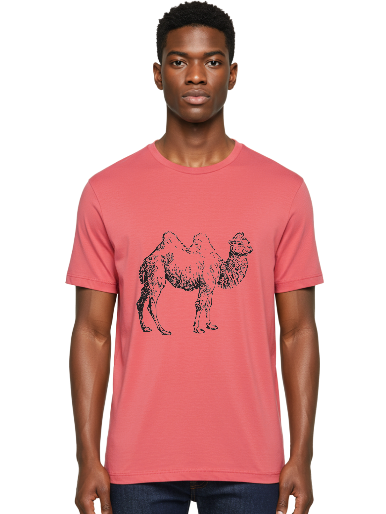 Bactrian-Camel Men'S Graphic Tee, 100% Cotton, Comfortable Casual Summer Wear, Machine Washable, Bactrian Camel, Double Hump Camel, Desert Animal, Exotic Creature, Wild Camel, Camel Illustration, Camel Drawing Aad846 24
