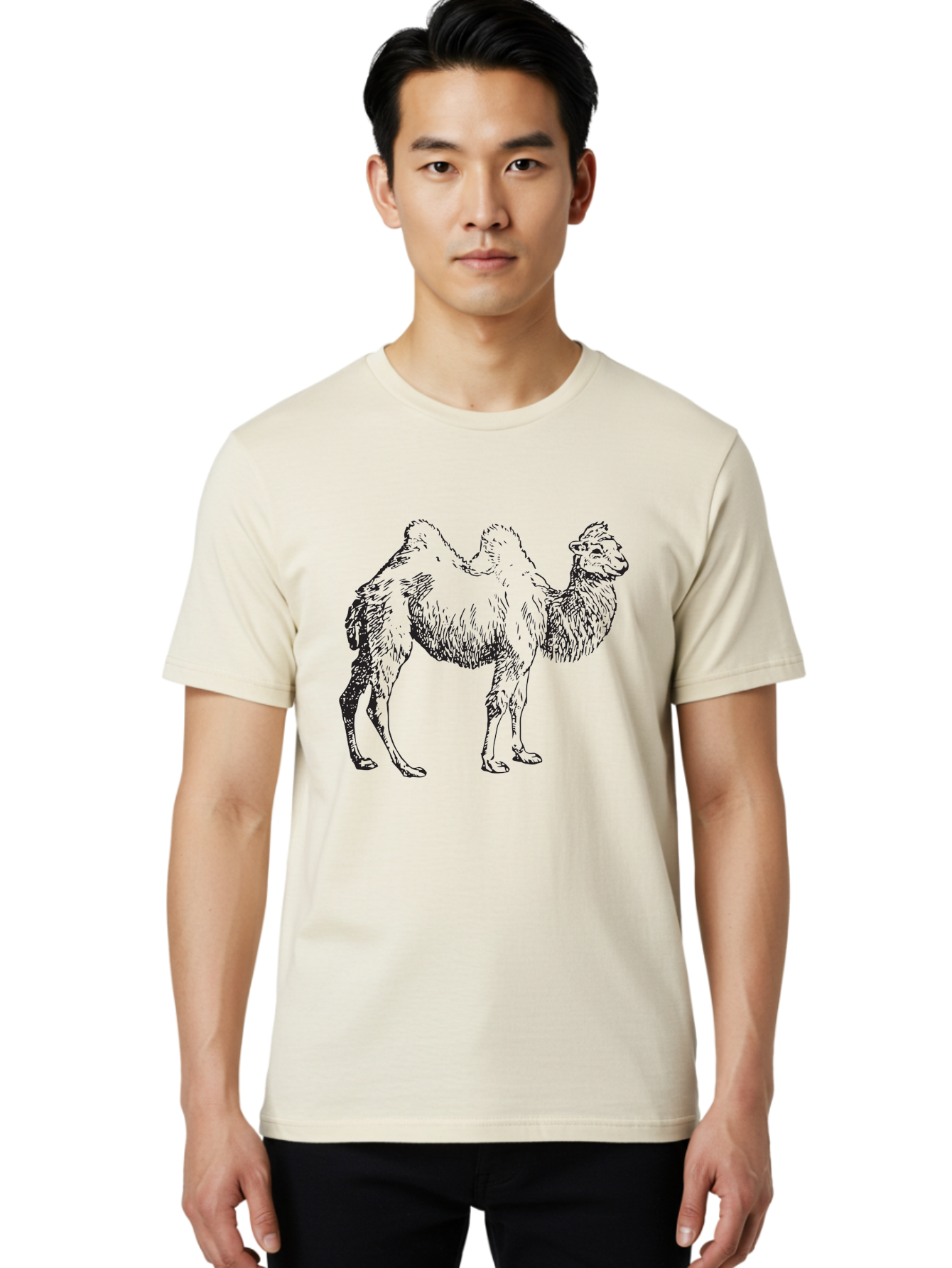 Bactrian-Camel Men'S Graphic Tee, 100% Cotton, Comfortable Casual Summer Wear, Machine Washable, Bactrian Camel, Double Hump Camel, Desert Animal, Exotic Creature, Wild Camel, Camel Illustration, Camel Drawing Aad846 30