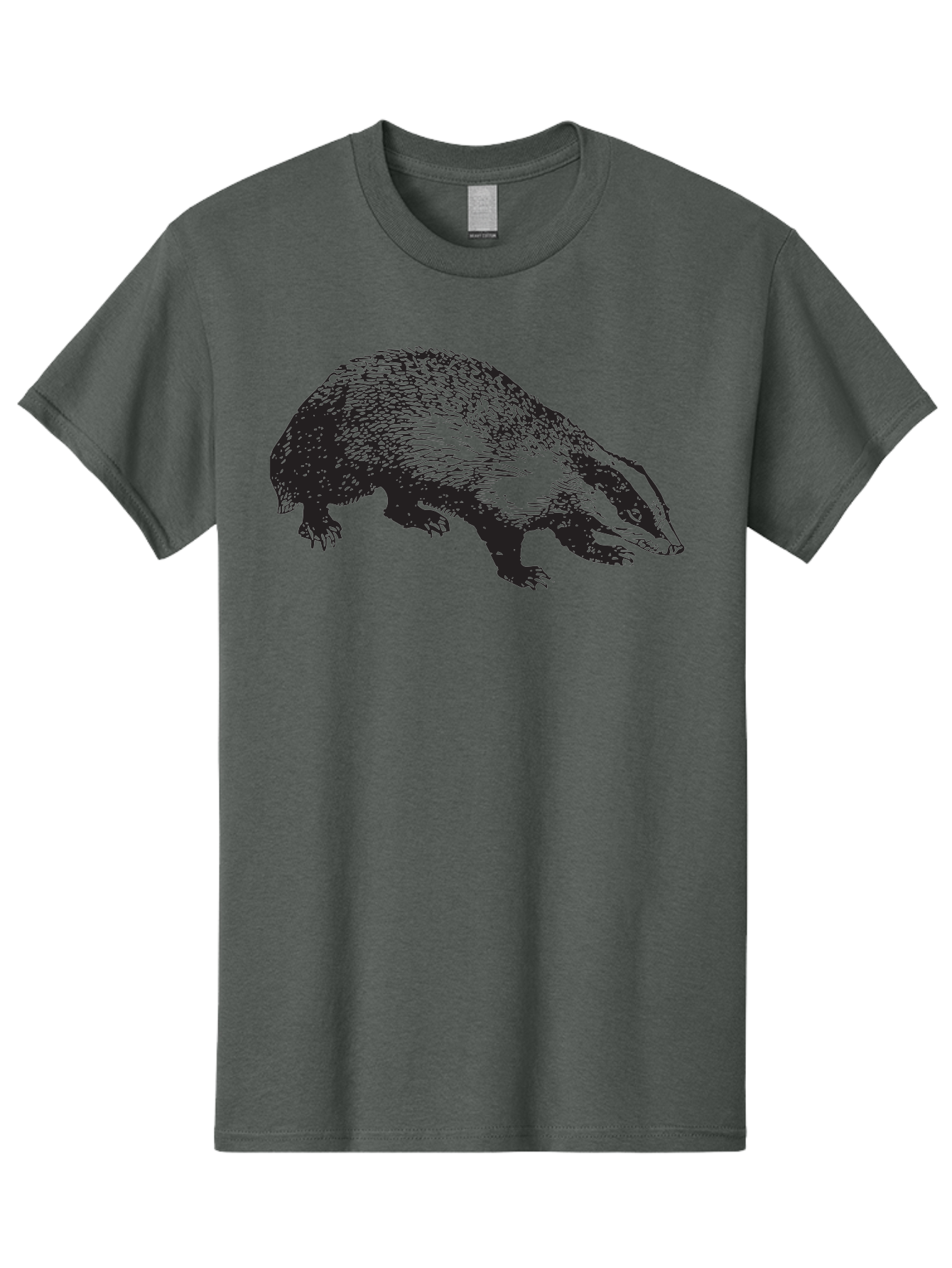 Badger Men'S Graphic Tee, 100% Cotton, Comfortable Casual Summer Wear, Machine Washable, Badger Illustration, Wildlife Art, Animal Graphics, Black And Green Colors, Detailed Texture, Wildlife Design, Furry Creature, Omnivorous Mammal Aad847 3