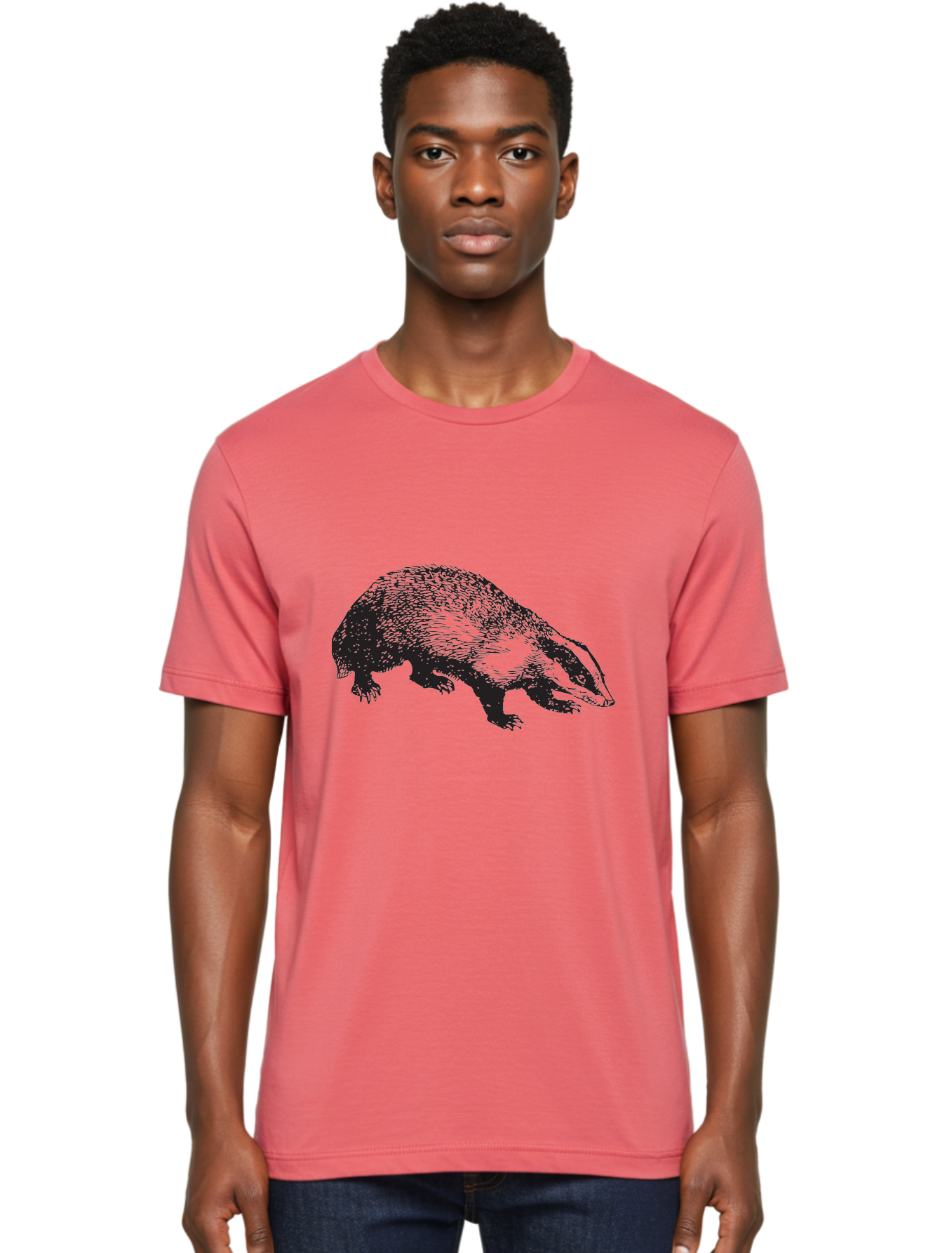 Badger Men'S Graphic Tee, 100% Cotton, Comfortable Casual Summer Wear, Machine Washable, Badger Illustration, Wildlife Art, Animal Graphics, Black And Green Colors, Detailed Texture, Wildlife Design, Furry Creature, Omnivorous Mammal Aad847 22
