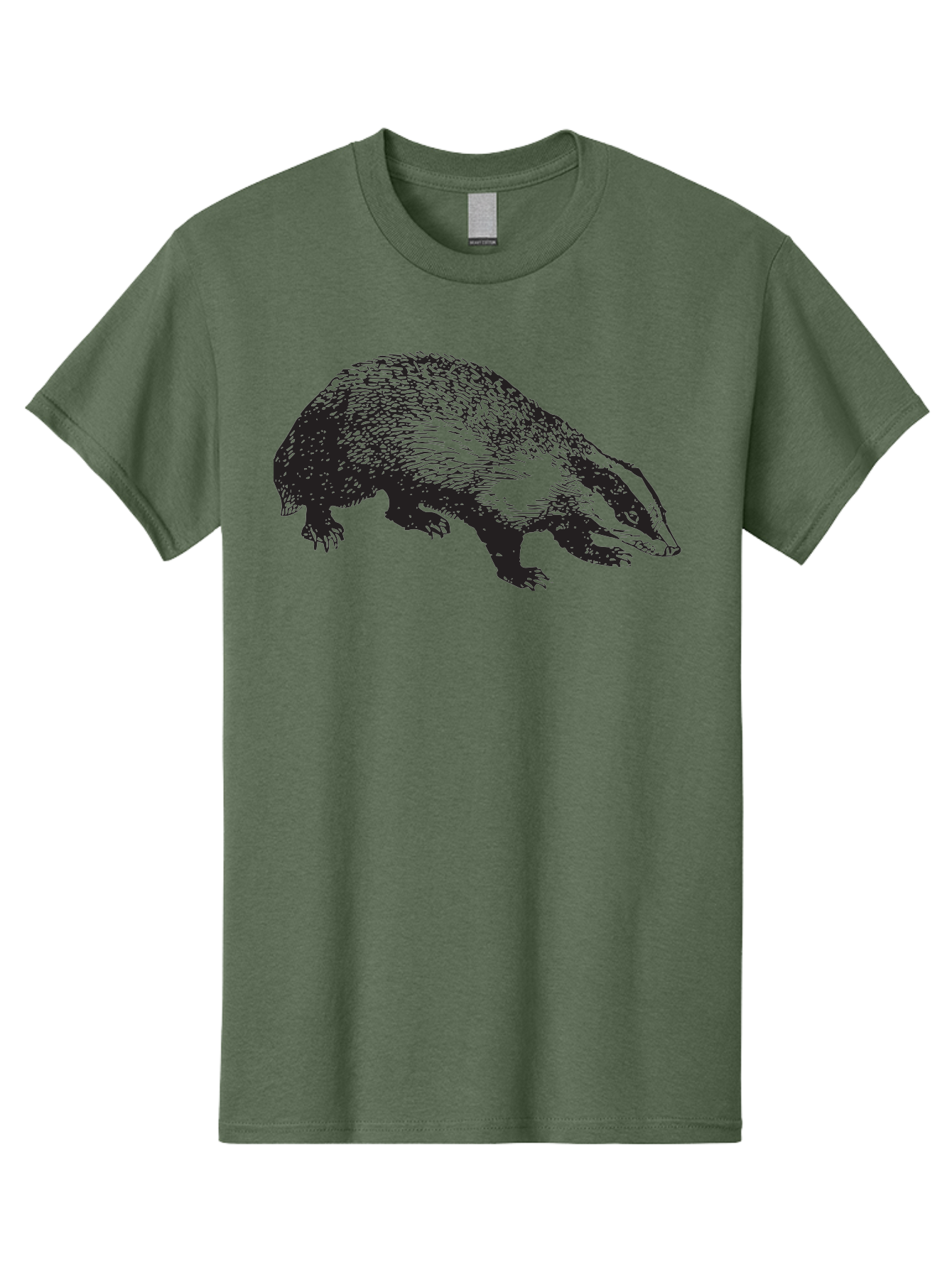 Badger Men'S Graphic Tee, 100% Cotton, Comfortable Casual Summer Wear, Machine Washable, Badger Illustration, Wildlife Art, Animal Graphics, Black And Green Colors, Detailed Texture, Wildlife Design, Furry Creature, Omnivorous Mammal Aad847 23
