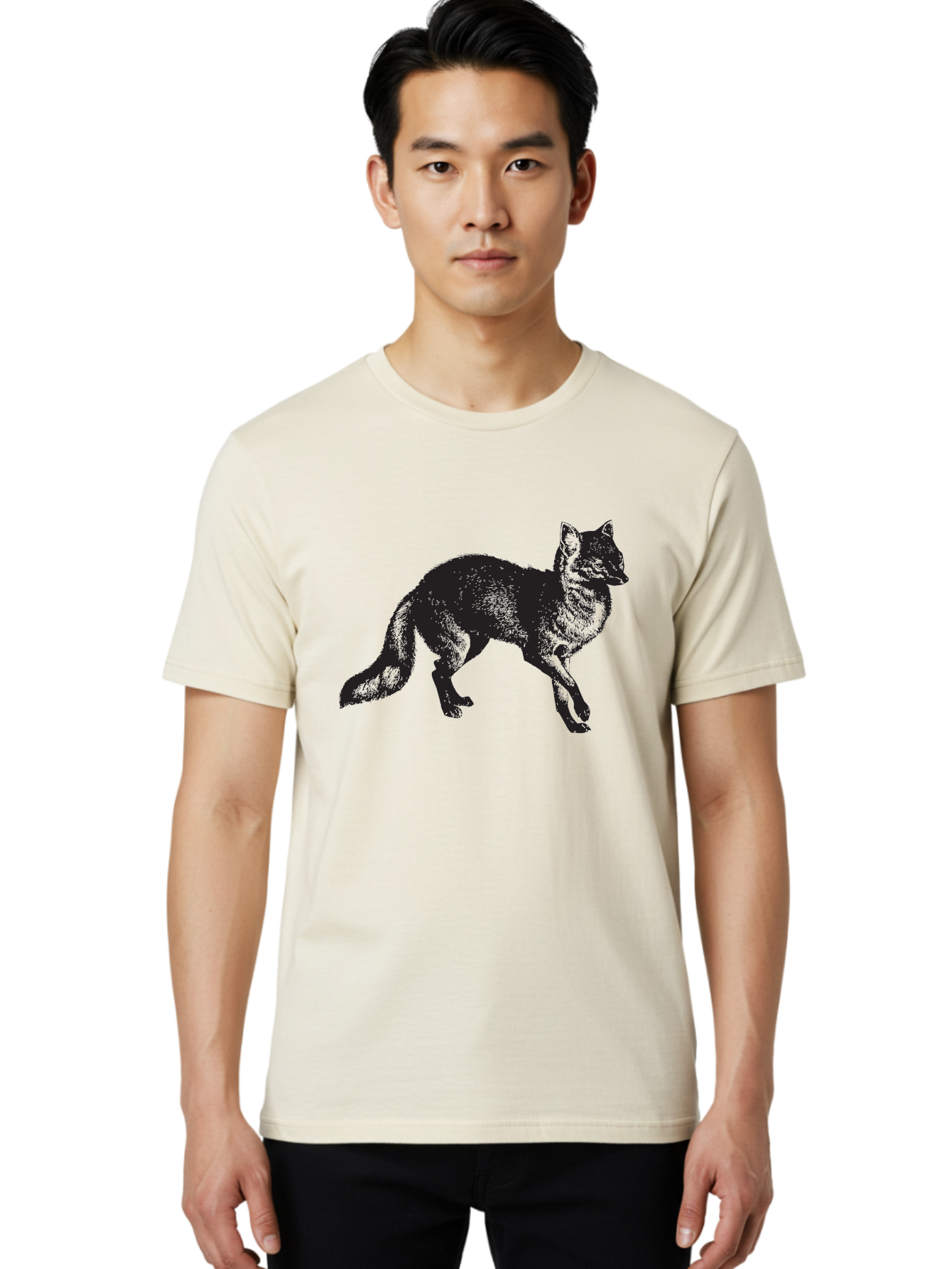 Black-Wolf Men'S Graphic Tee, 100% Cotton, Comfortable Casual Summer Wear, Machine Washable, Black Fox, Wildlife, Animal Silhouette, Nature, Wild Canines, Predators, Forest Dwellers, Black Graphic, Neon Effect Aad856 8