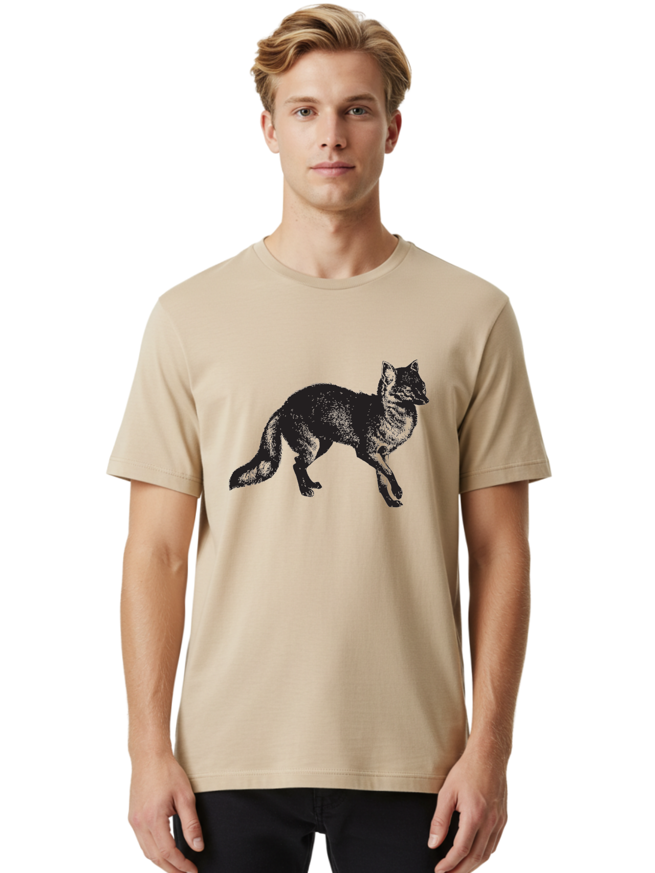 Black-Wolf Men'S Graphic Tee, 100% Cotton, Comfortable Casual Summer Wear, Machine Washable, Black Fox, Wildlife, Animal Silhouette, Nature, Wild Canines, Predators, Forest Dwellers, Black Graphic, Neon Effect Aad856 28