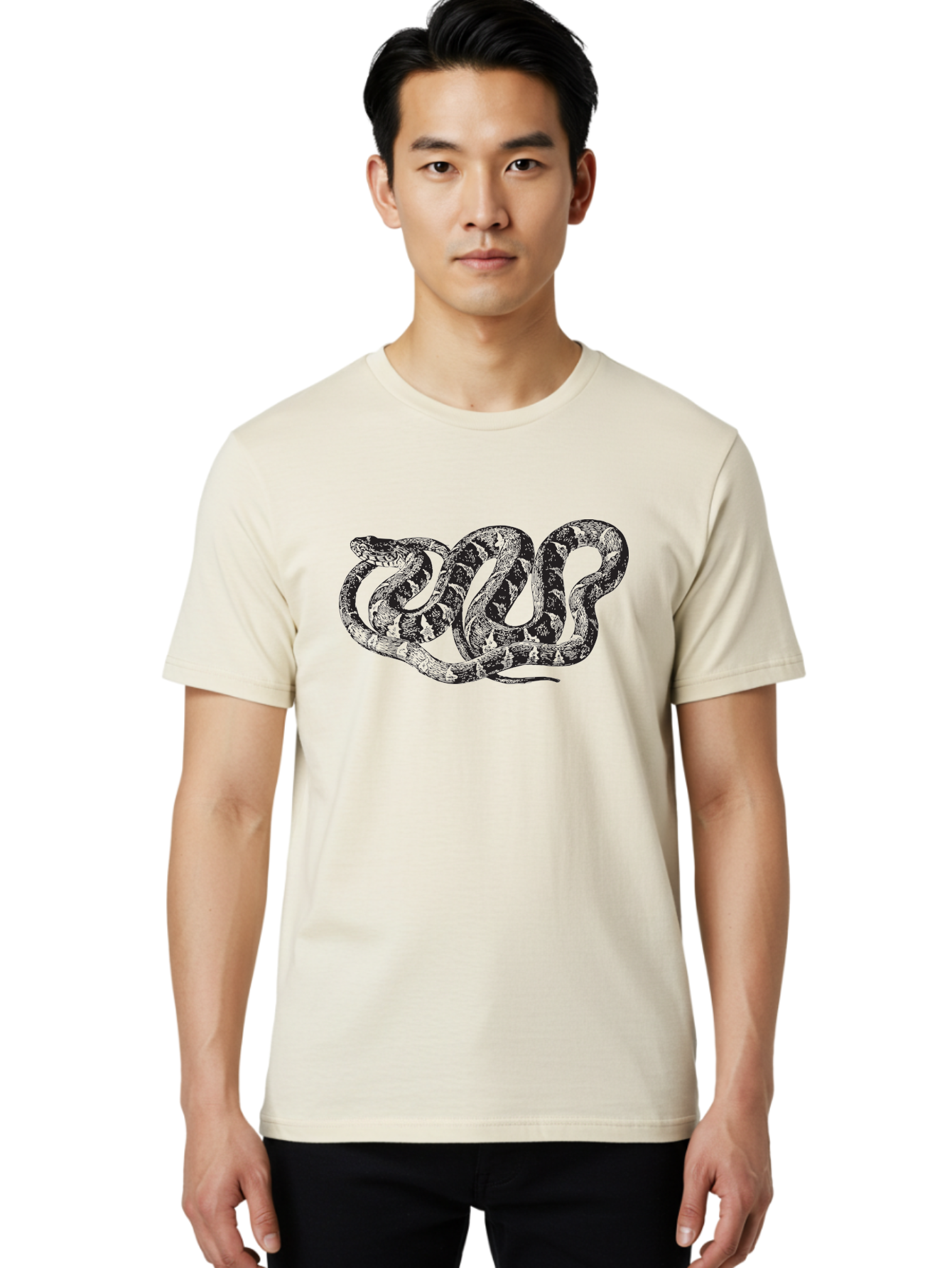 Coiled-Snake Men'S Graphic Tee, 100% Cotton, Comfortable Casual Summer Wear, Machine Washable, Serpent Art, Snake Illustration, Reptile Design, Coiled Snake, Wildlife Artwork, Snake Pattern, Detailed Snake, Abstract Snake Aad870 16