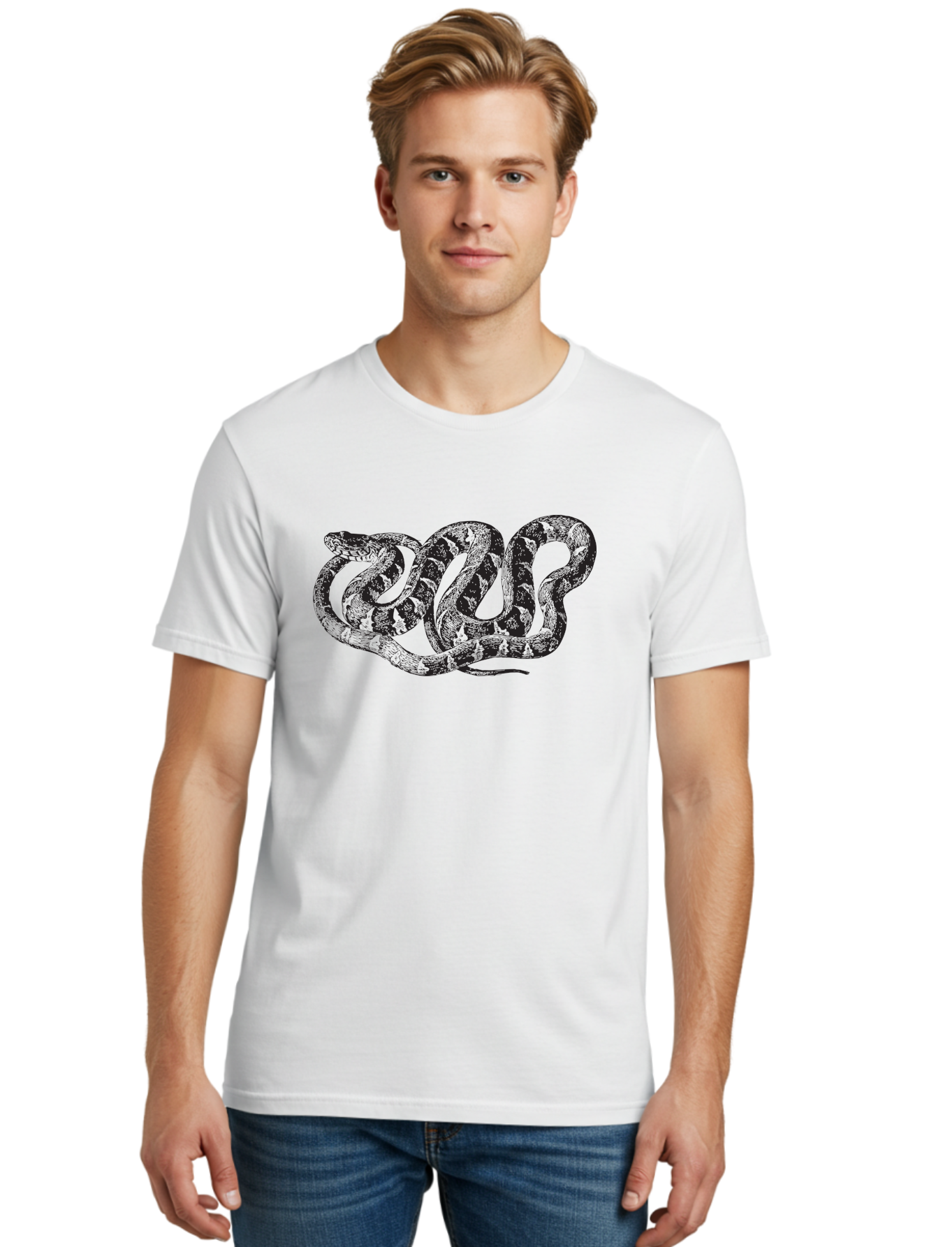 Coiled-Snake Men'S Graphic Tee, 100% Cotton, Comfortable Casual Summer Wear, Machine Washable, Serpent Art, Snake Illustration, Reptile Design, Coiled Snake, Wildlife Artwork, Snake Pattern, Detailed Snake, Abstract Snake Aad870 22